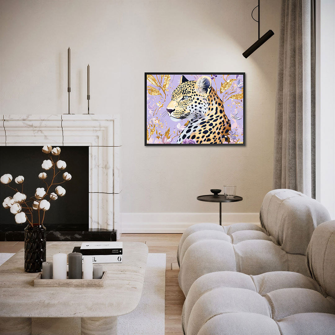 Luipaard en bloemen Kunstwerk