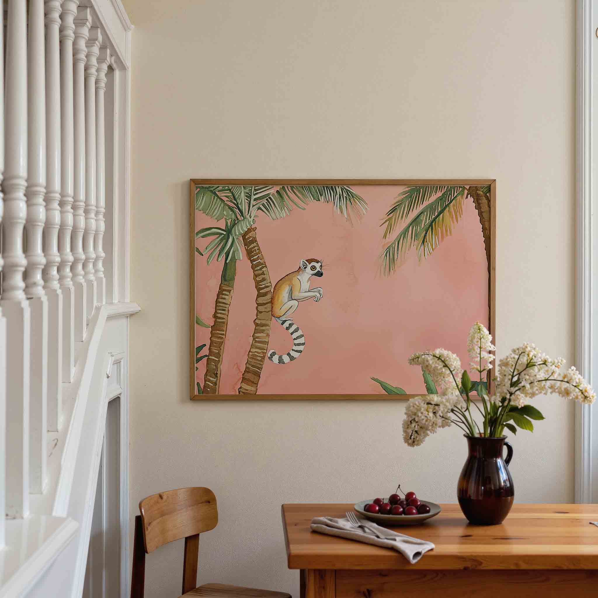 Lemur en palmbomen Poster