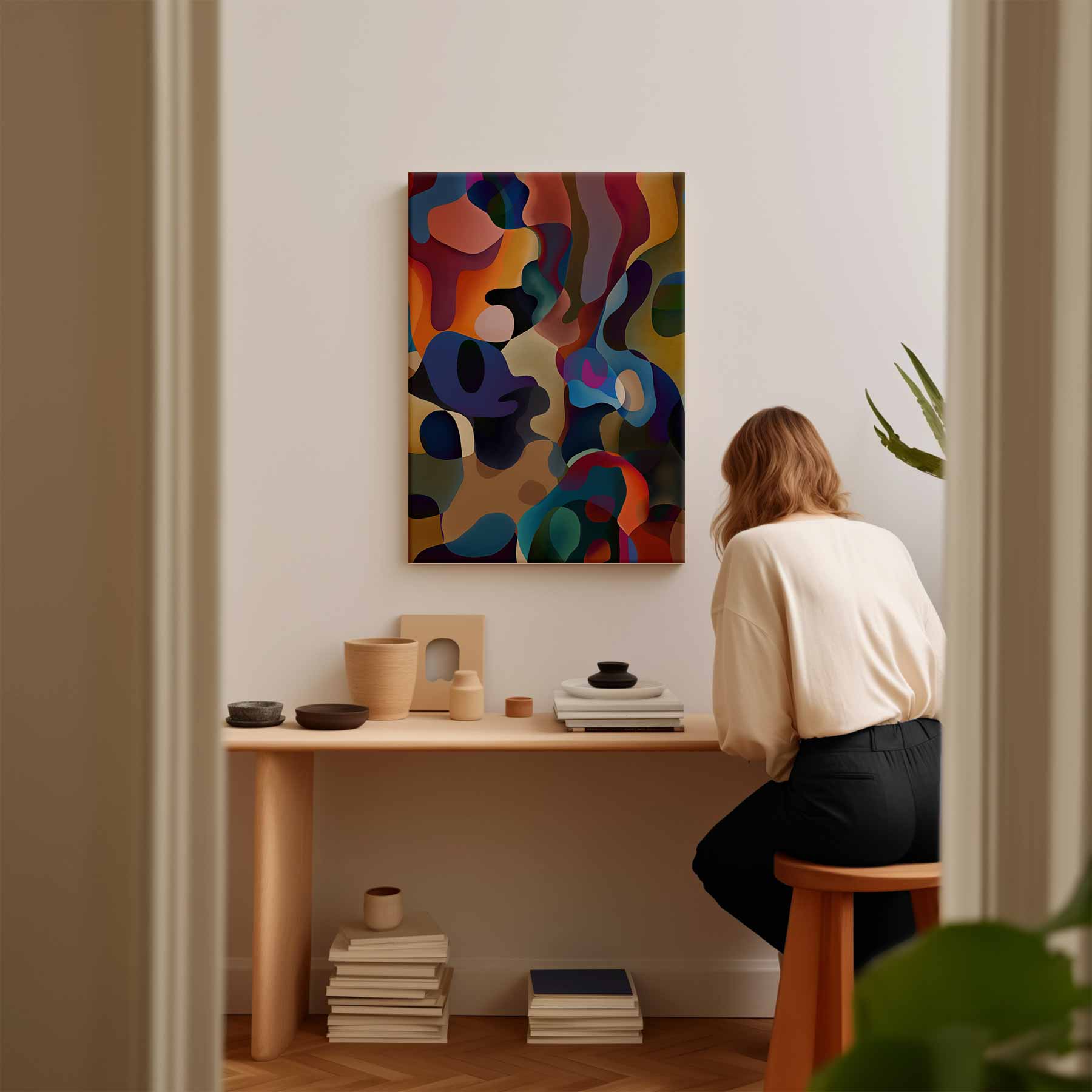 Kleurrijke Dans van Abstracte Vormen Kunstwerk-canvas-dibond-plexiglas-wanddecoratie-WallArtistic