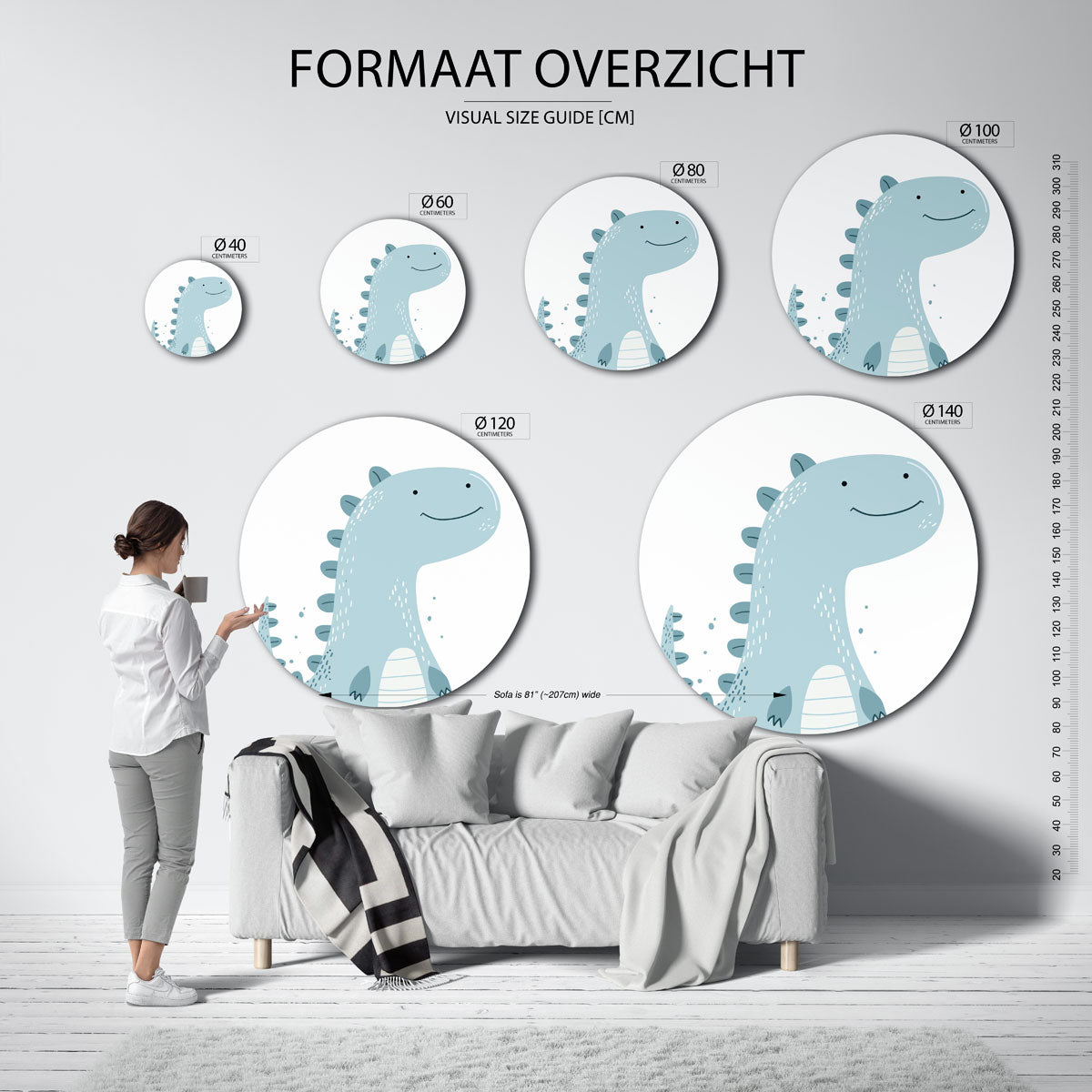 Blauwe dinosaurus Muurcirkel