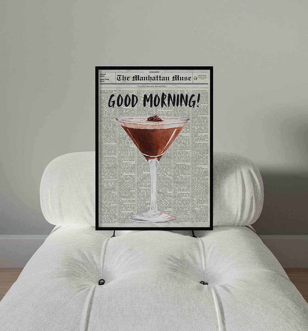 Cocktailglas op krant Poster