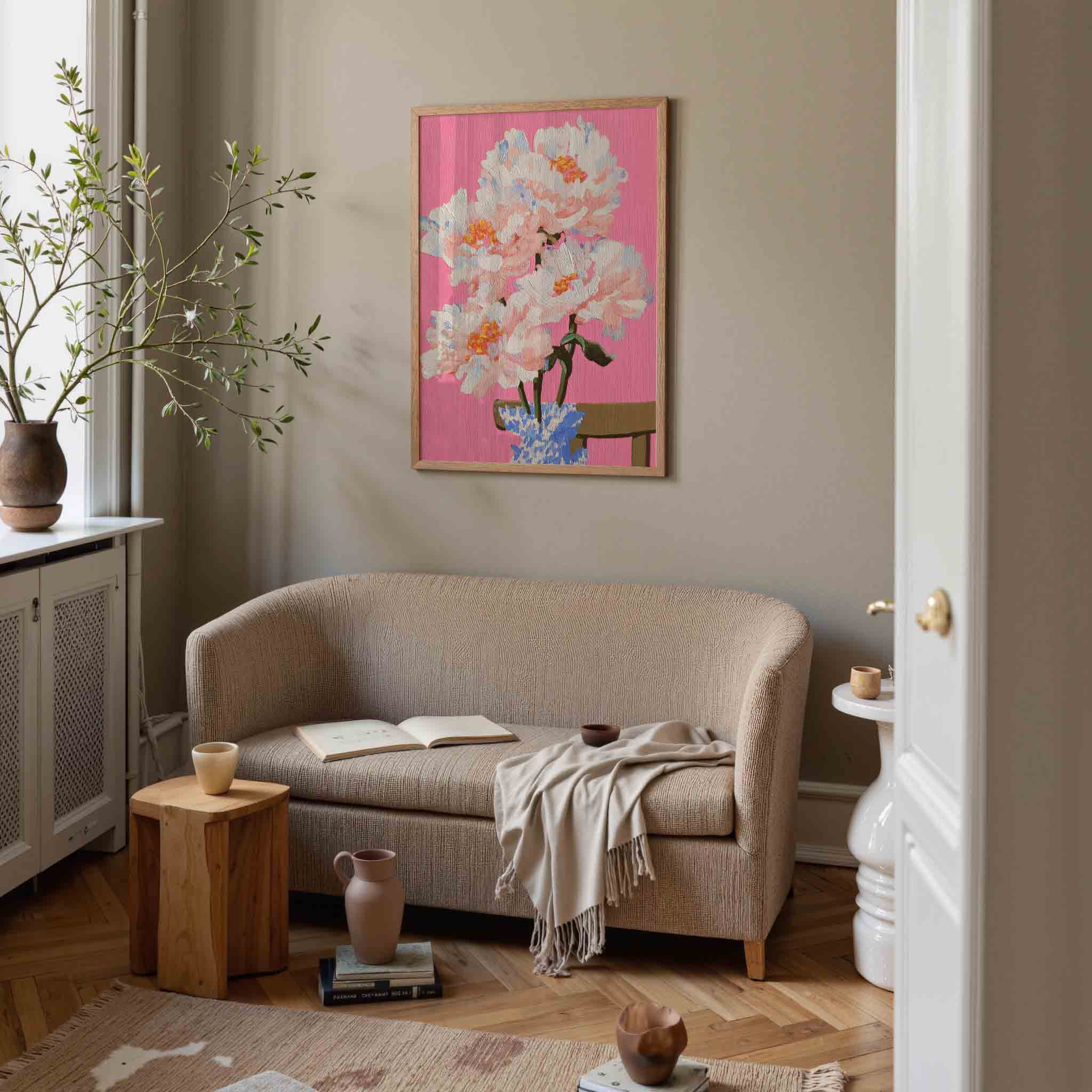 Bloemen op roze achtergrond Poster
