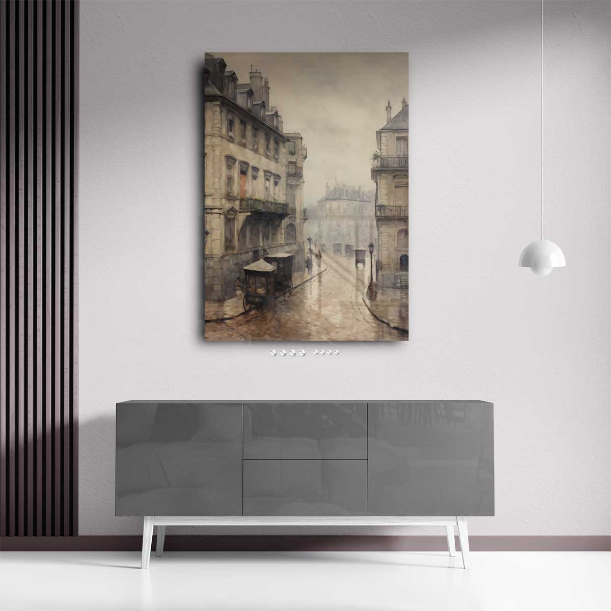 Mistige Straat in Parijs Kunstwerk-canvas-dibond-plexiglas-wanddecoratie-WallArtistic