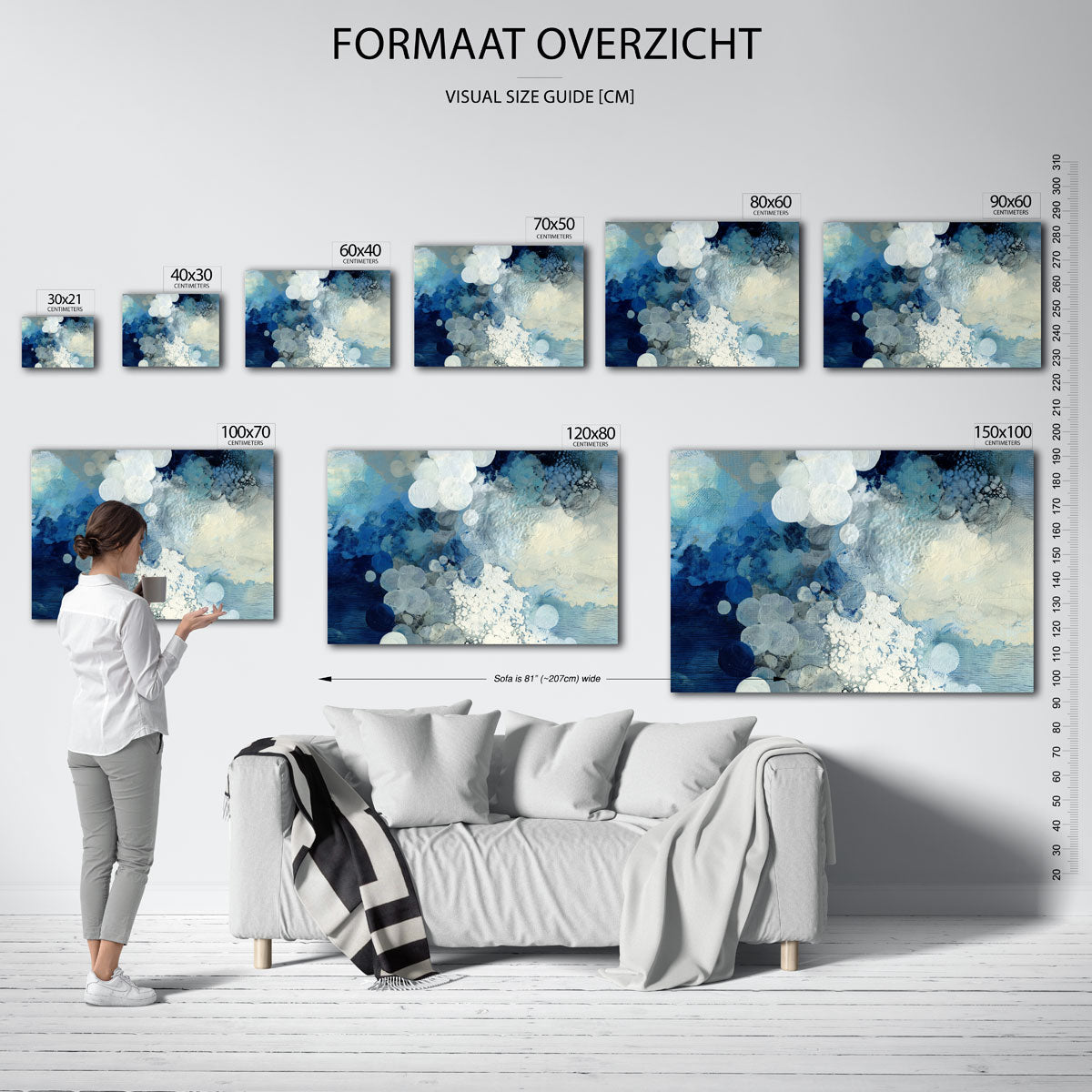 Blauwe en witte cirkels Poster