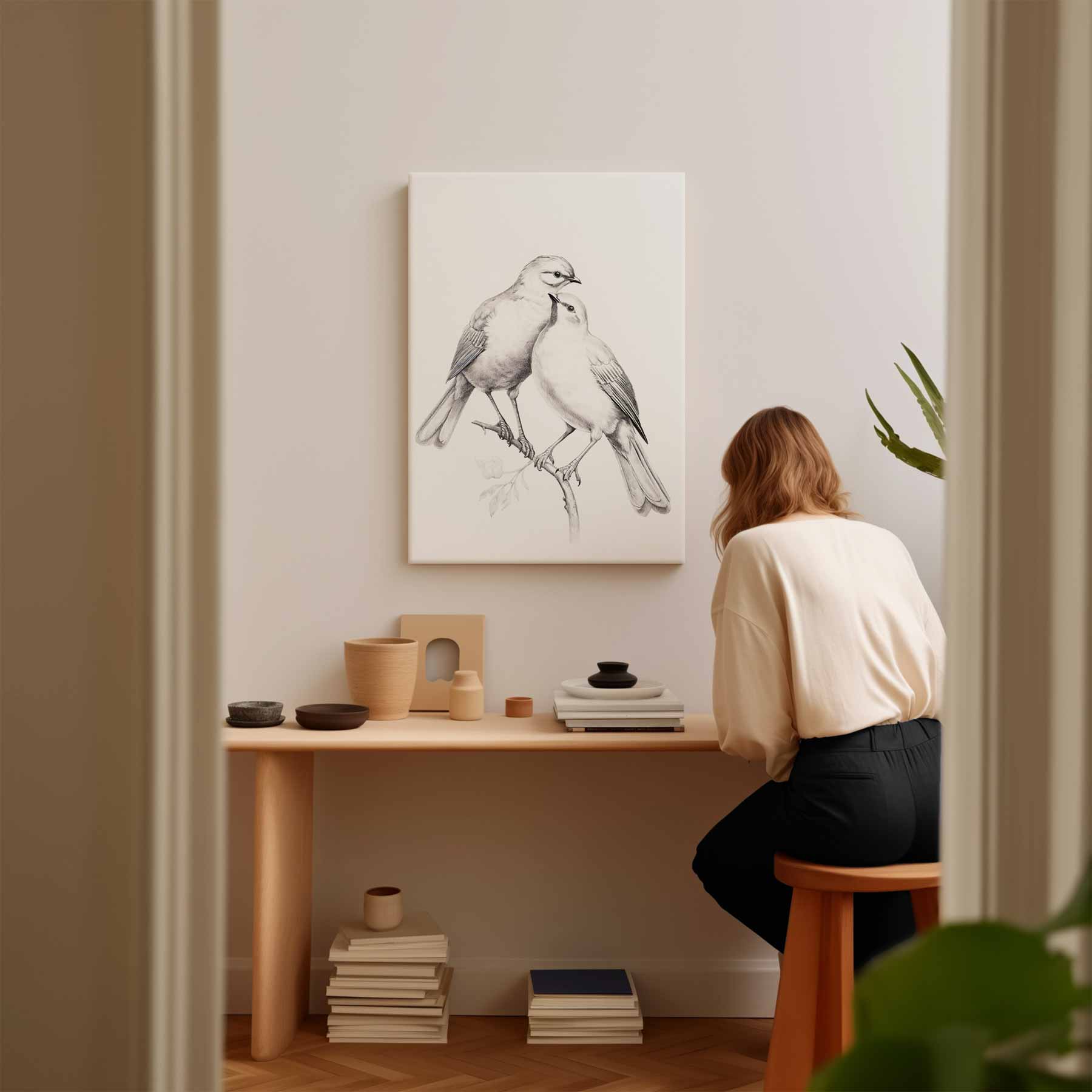 Zachte Vogelliefde Kunstwerk-canvas-dibond-plexiglas-wanddecoratie-WallArtistic
