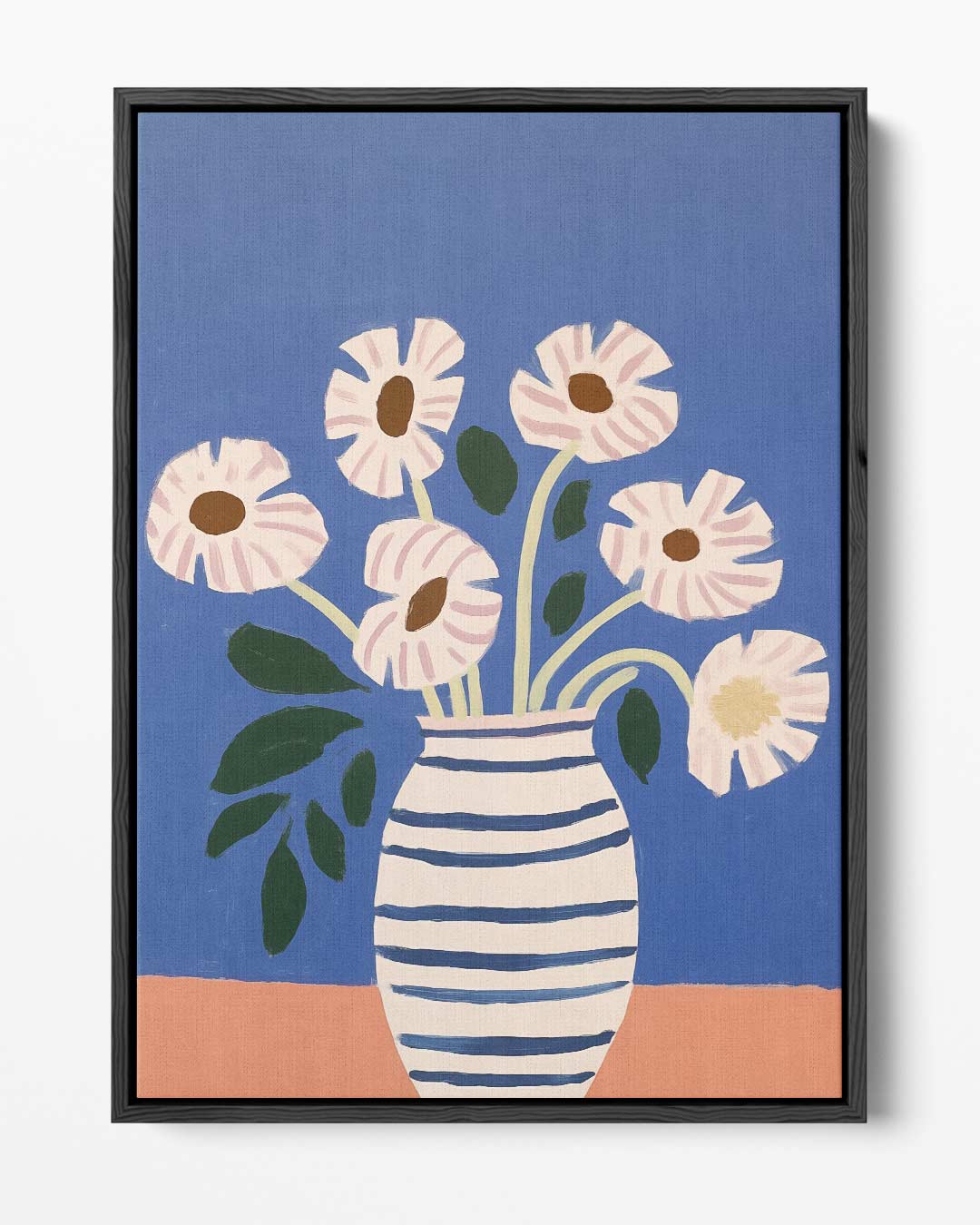 Stralende Bloemen in Gestreepte Vaas Kunstwerk-canvas-dibond-plexiglas-wanddecoratie-WallArtistic