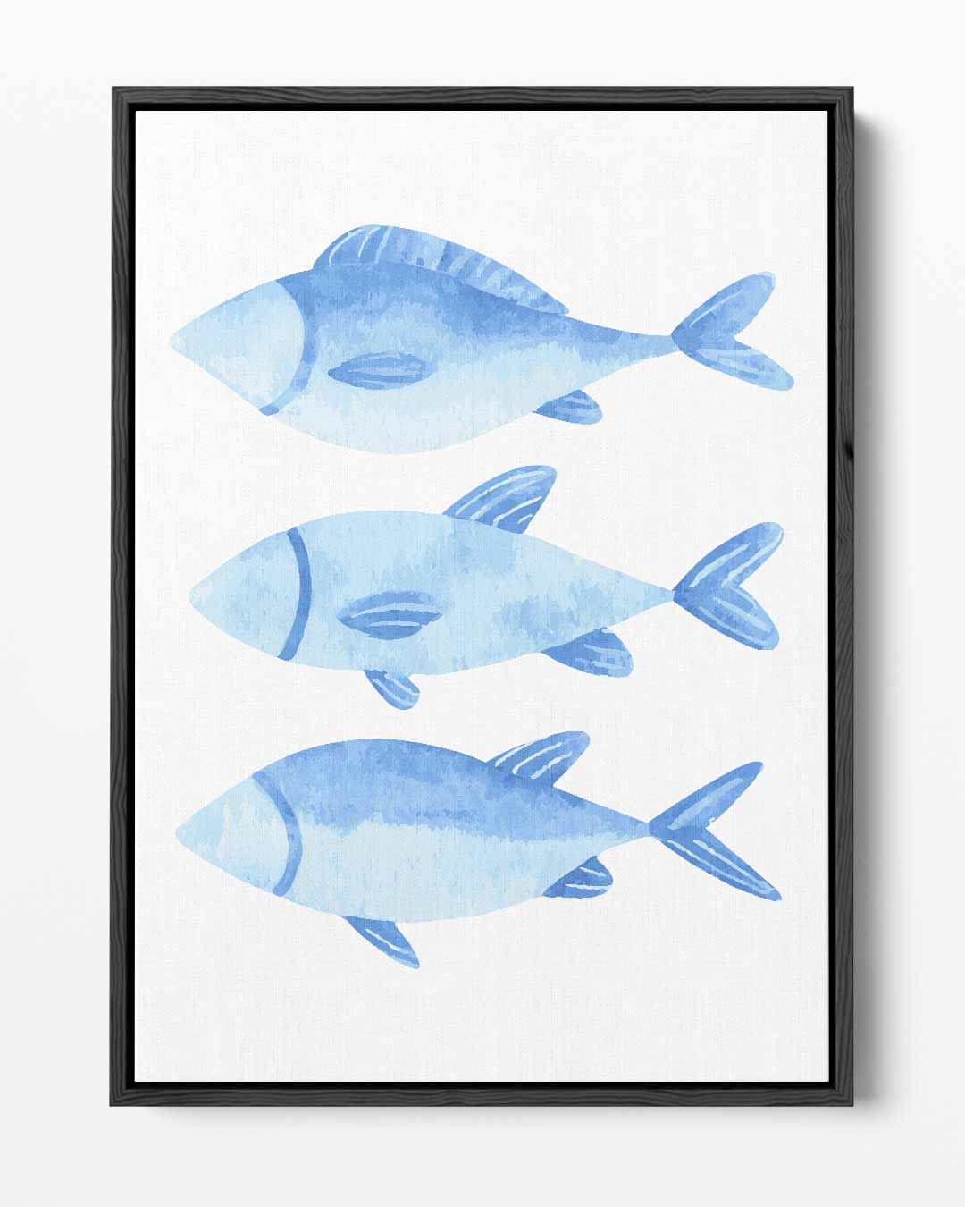 Blauw Waterverf Vissen Trio Kunstwerk-canvas-dibond-plexiglas-wanddecoratie-WallArtistic