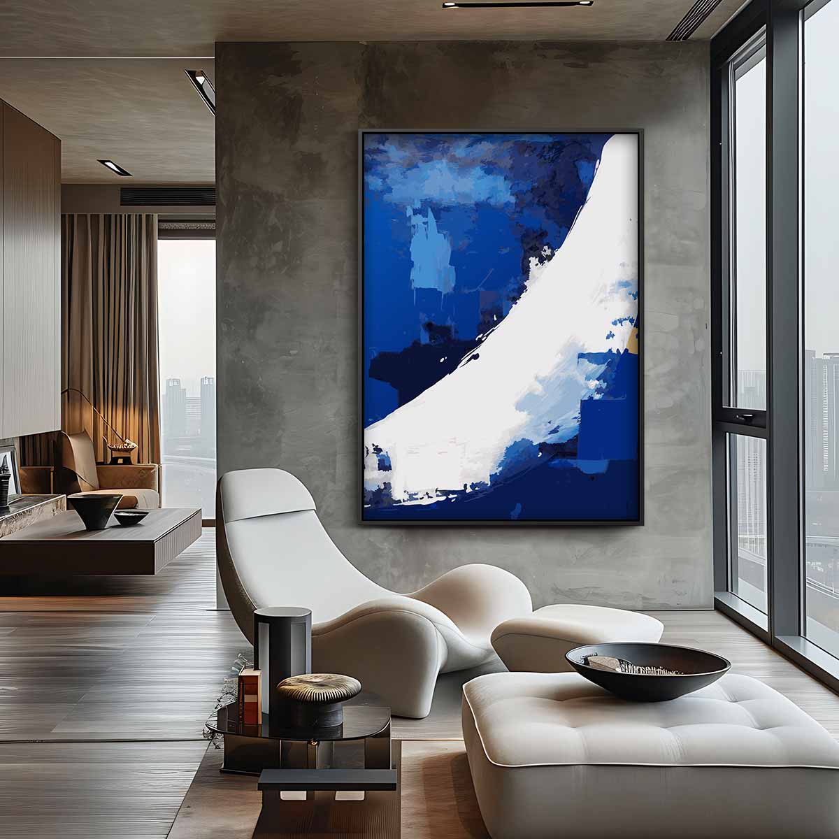 Golvende Blauw Kunstwerk-canvas-dibond-plexiglas-wanddecoratie-WallArtistic