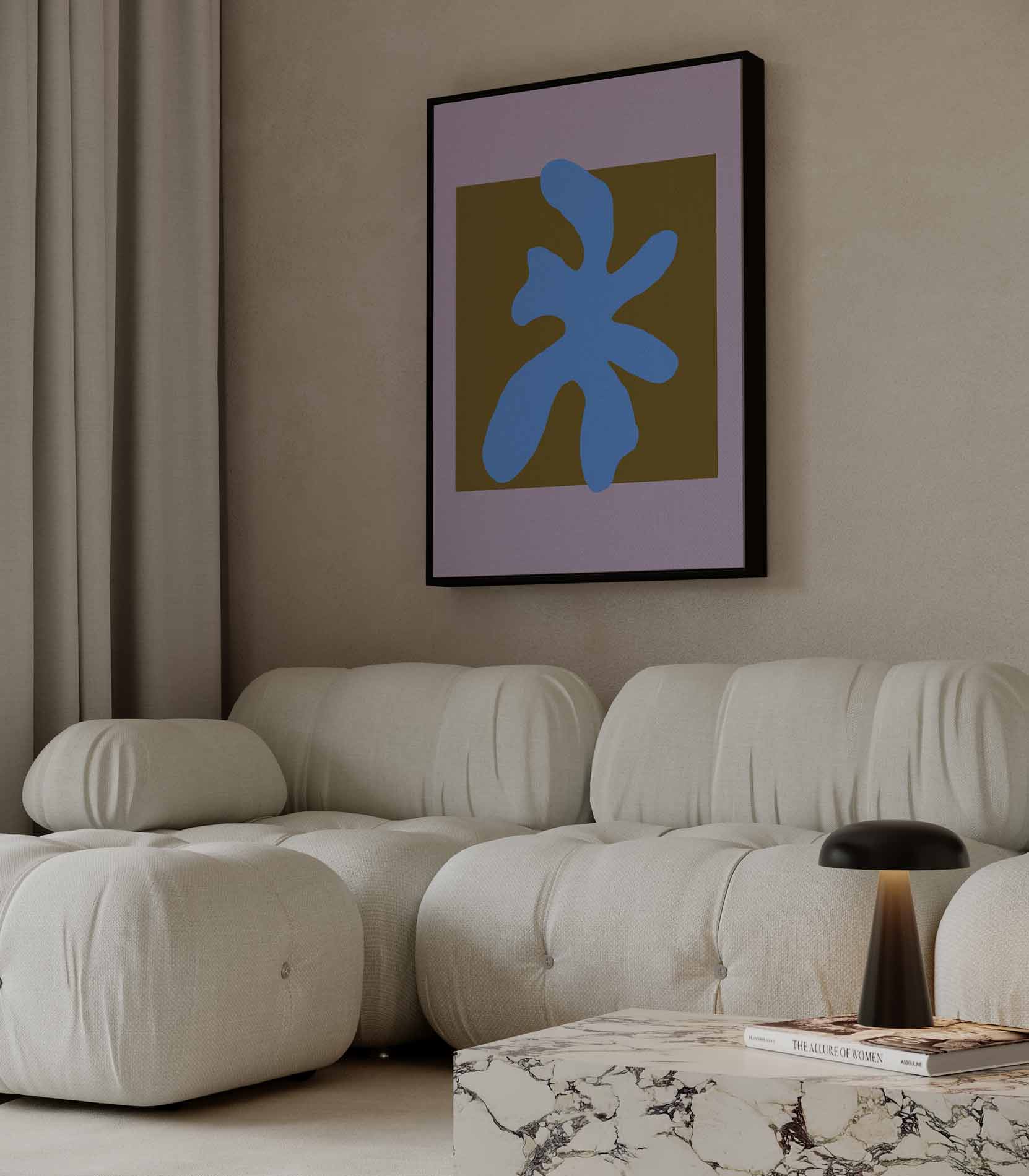 Abstracte Blauw Op Kleurblok Kunstwerk-canvas-dibond-plexiglas-wanddecoratie-WallArtistic