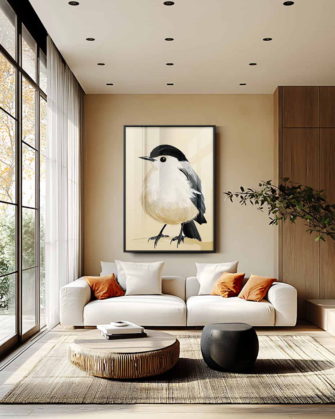 Fluffy Vogel Illustratie Kunstwerk-canvas-dibond-plexiglas-wanddecoratie-WallArtistic