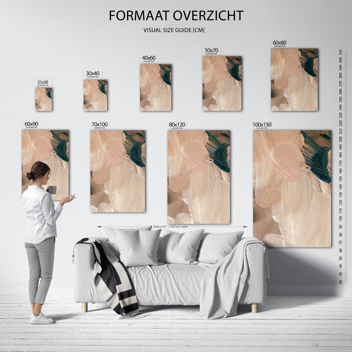 Beige en groene penseelstreken Poster
