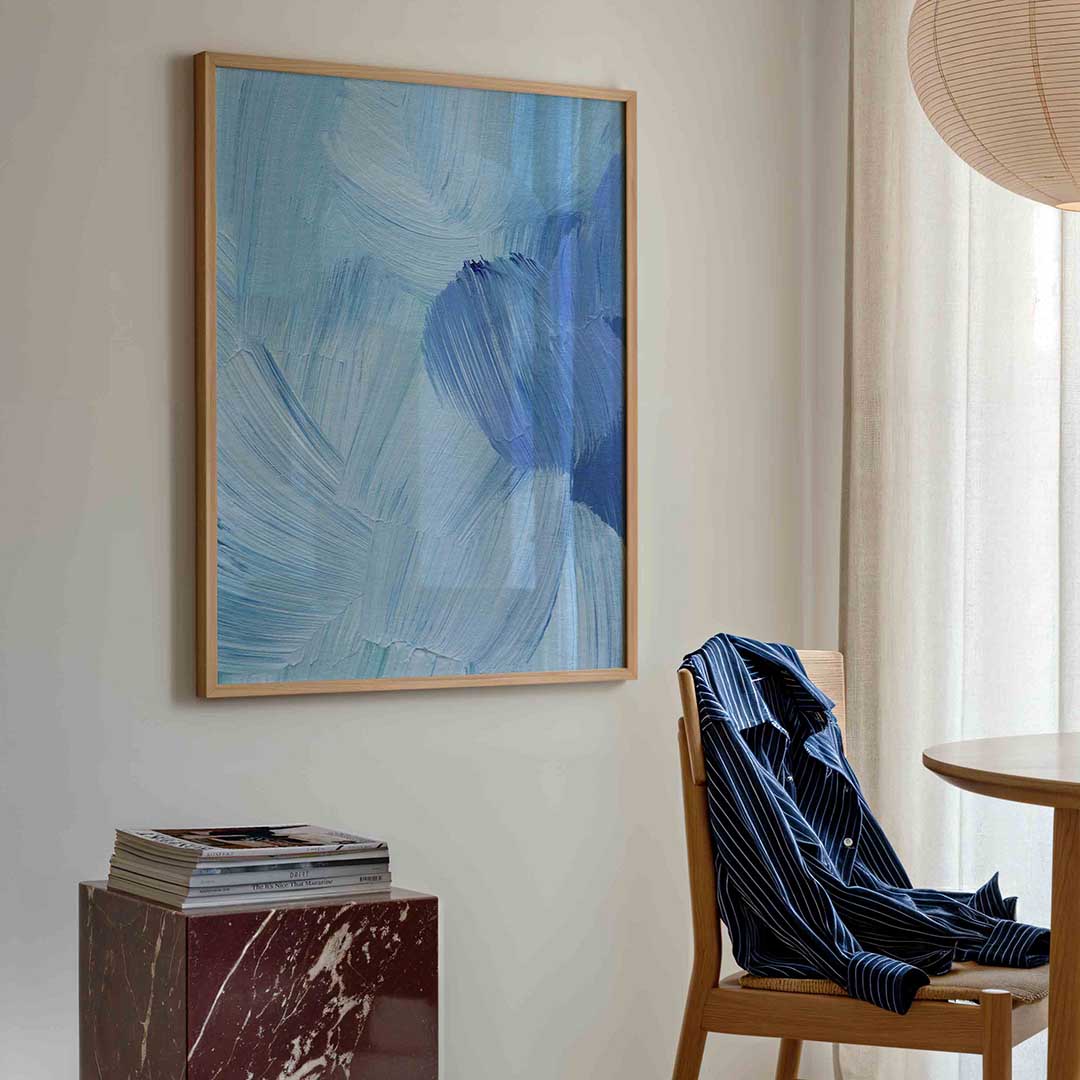 Blauwe penseelstreken Poster