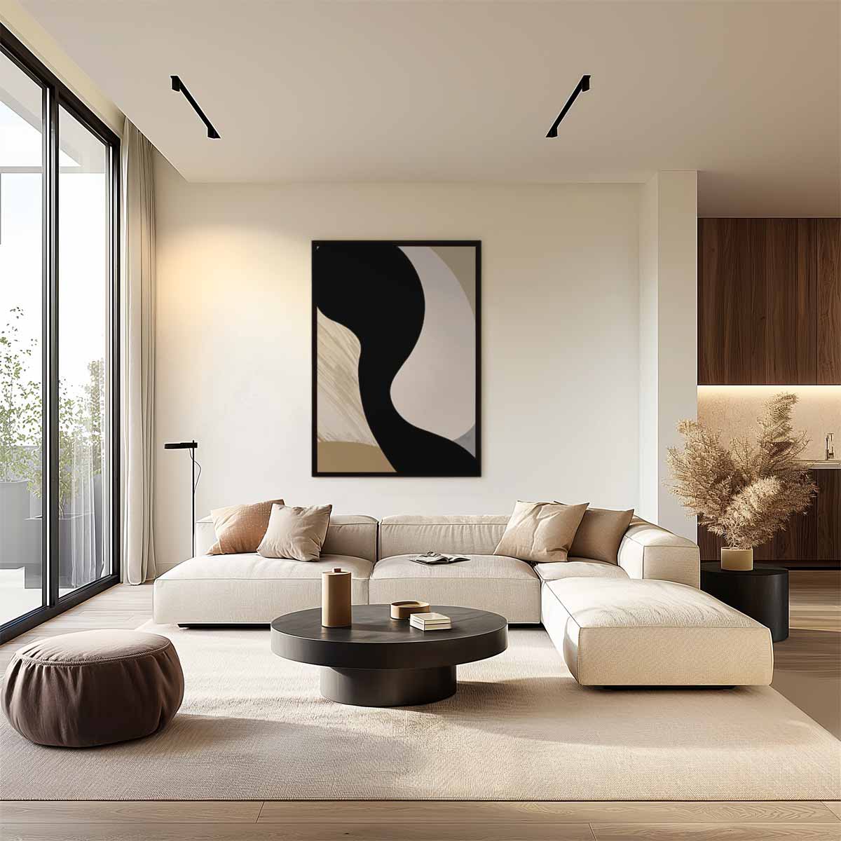 Abstracte Vormen in Beige Kunstwerk-canvas-dibond-plexiglas-wanddecoratie-WallArtistic