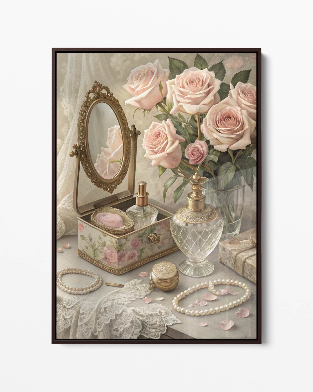 Rozen en Parelglans Kunstwerk-canvas-dibond-plexiglas-wanddecoratie-WallArtistic