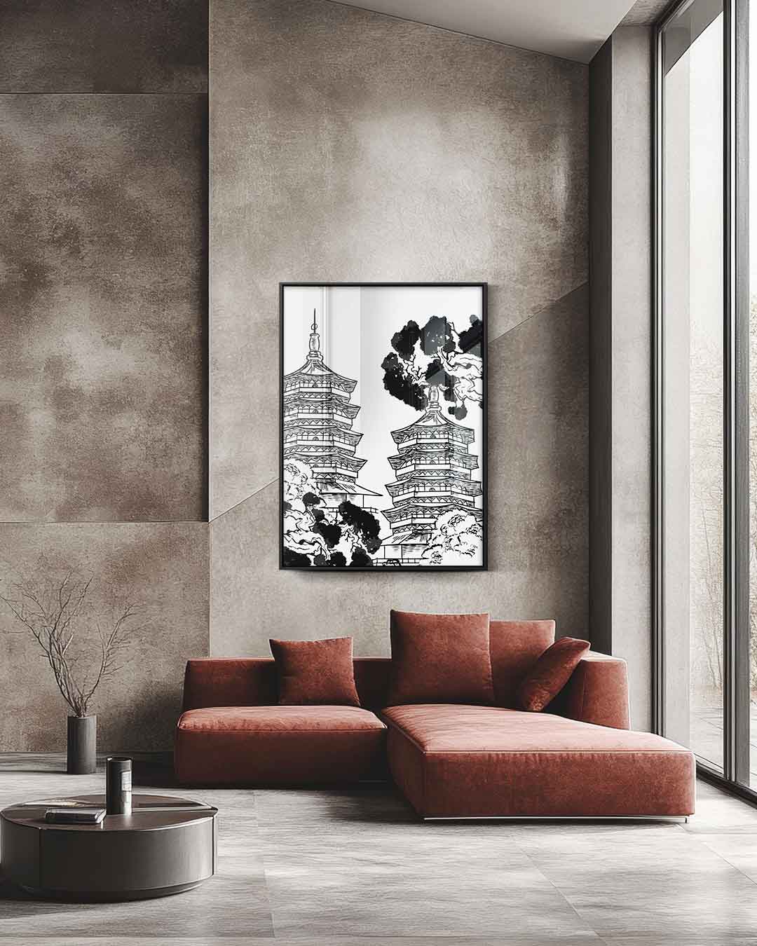 Traditionele Oosterse Pagodes Kunstwerk-canvas-dibond-plexiglas-wanddecoratie-WallArtistic