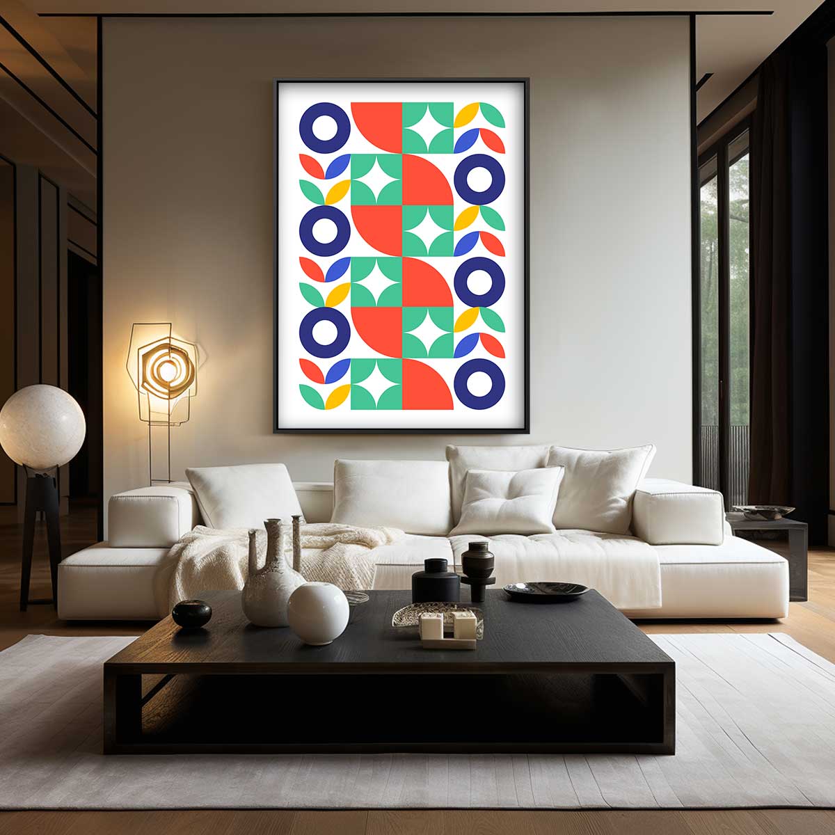 Kleurrijke Geometrische Harmonie Kunstwerk-canvas-dibond-plexiglas-wanddecoratie-WallArtistic