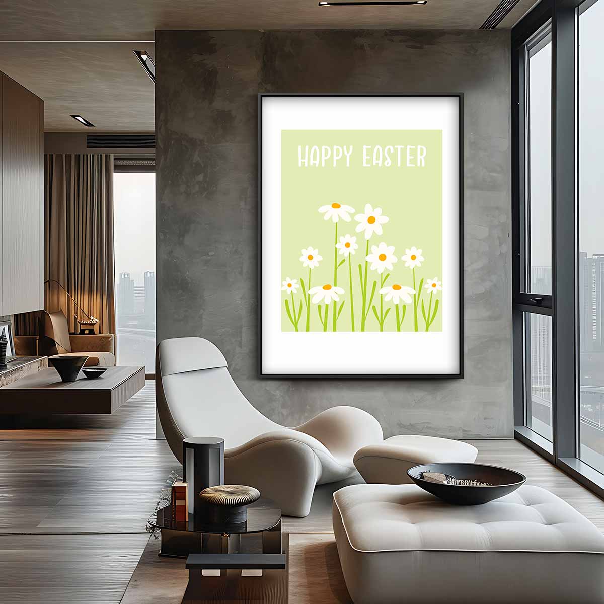 Lentebloemen met Paasgroet Kunstwerk-canvas-dibond-plexiglas-wanddecoratie-WallArtistic