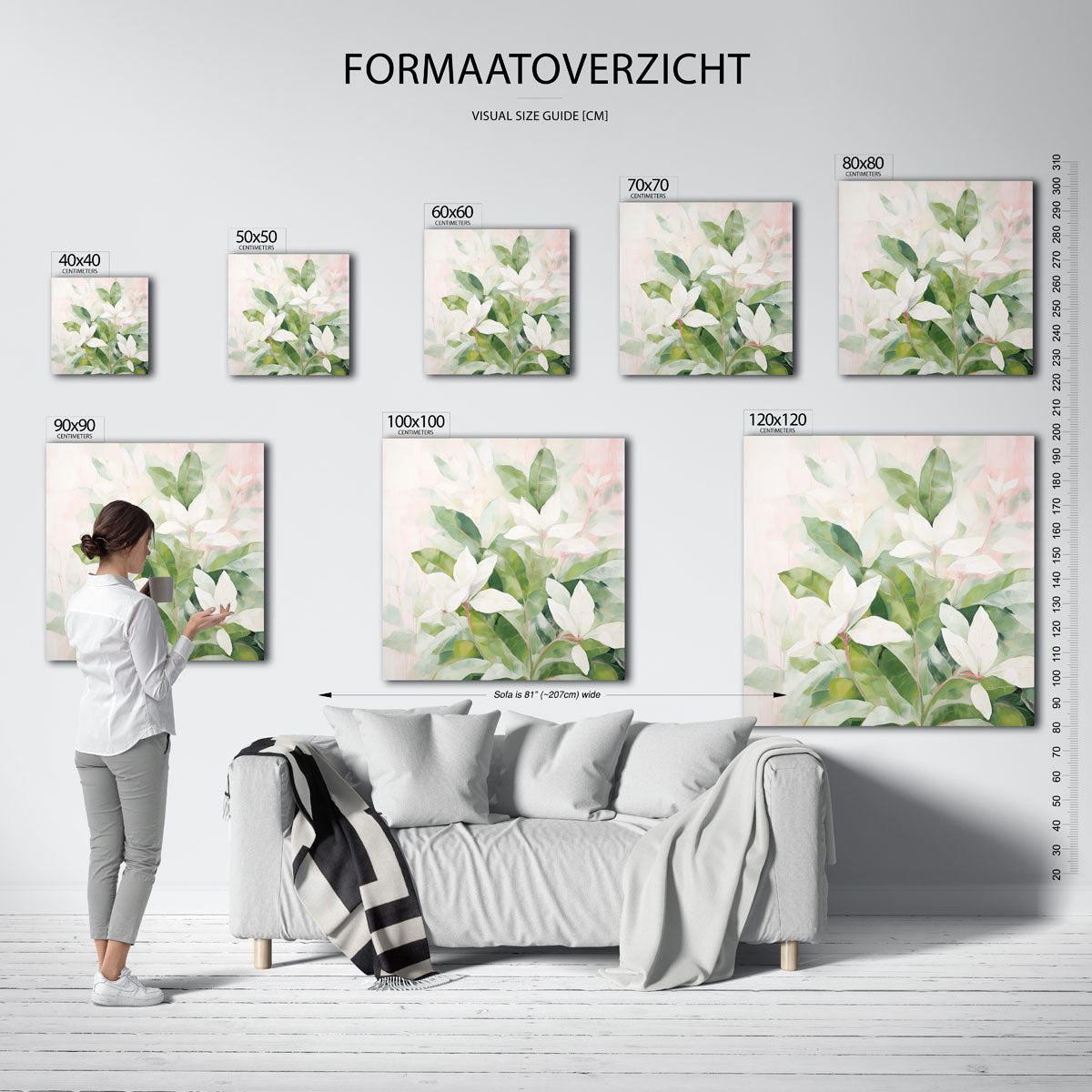 Witte bloemen en groene bladeren Poster