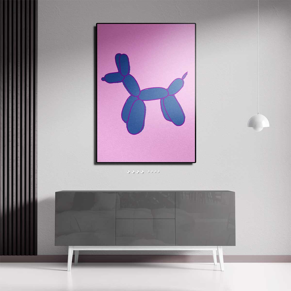 Vrolijke Ballonhond in Blauw Kunstwerk-canvas-dibond-plexiglas-wanddecoratie-WallArtistic