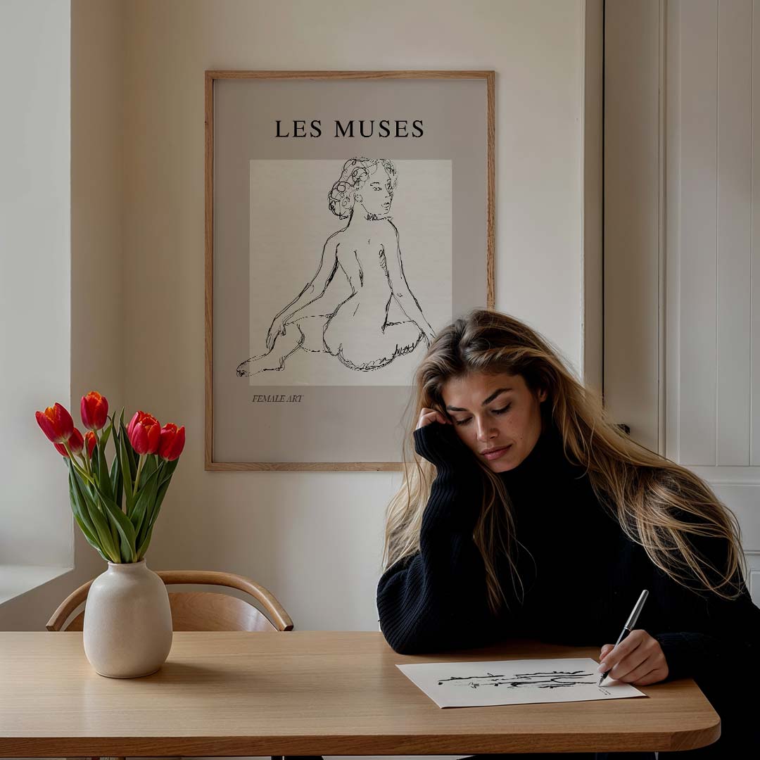 Elegante Muses Schets Poster-WallArtistic