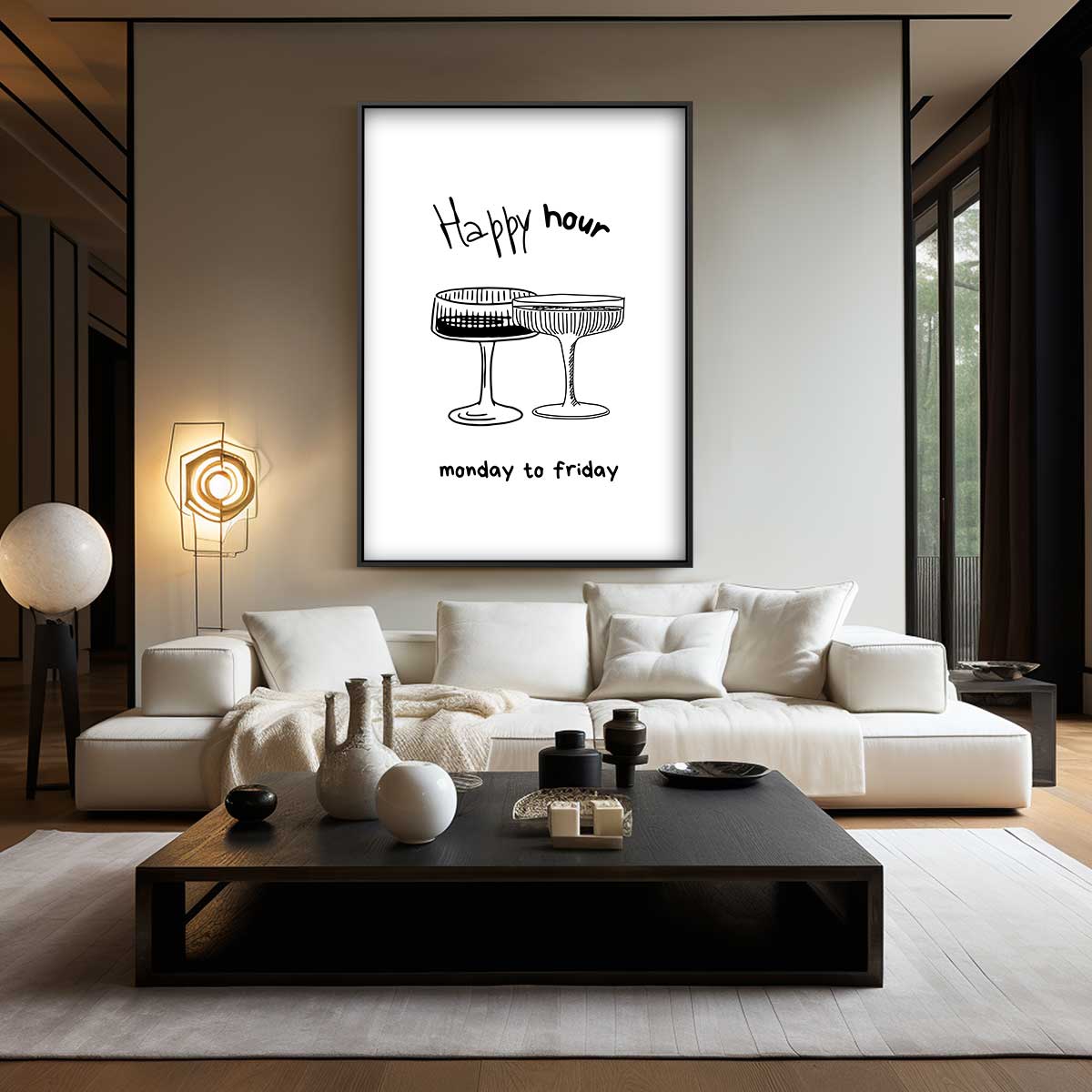 Happy Hour Illustratie Kunstwerk-canvas-dibond-plexiglas-wanddecoratie-WallArtistic