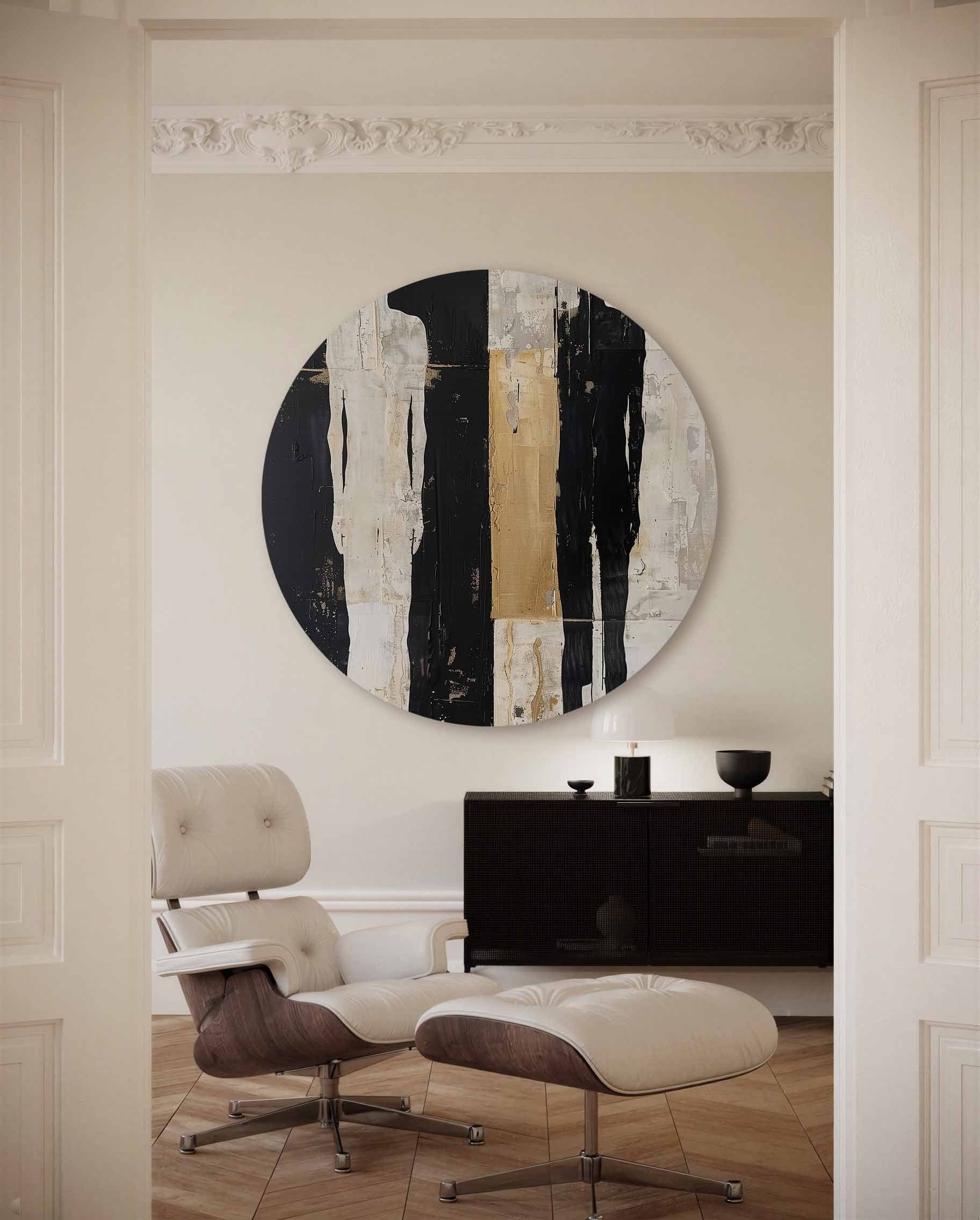 Silhouetten in zwart en beige Muurcirkel