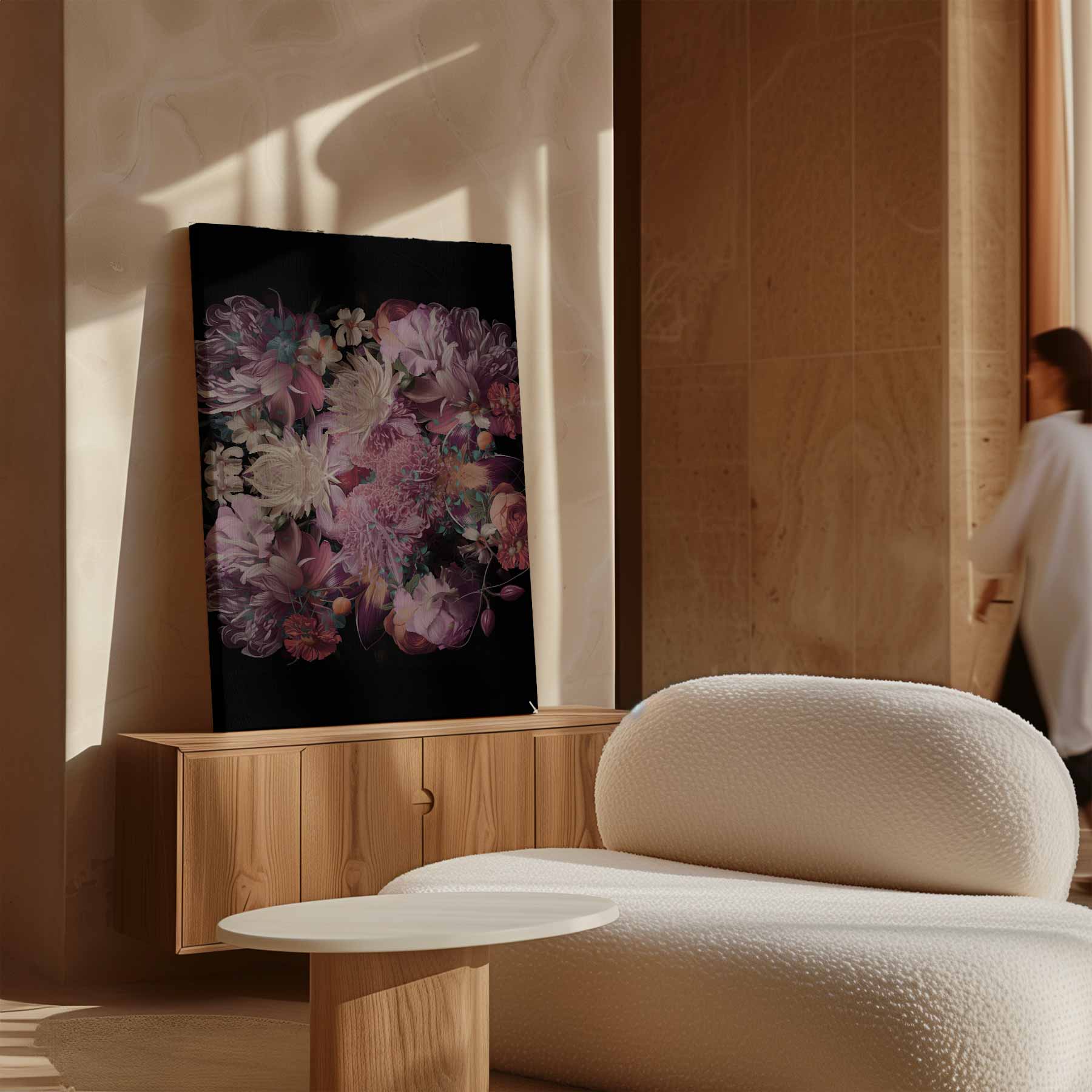 Bloemenpracht op Zwart Kunstwerk-canvas-dibond-plexiglas-wanddecoratie-WallArtistic