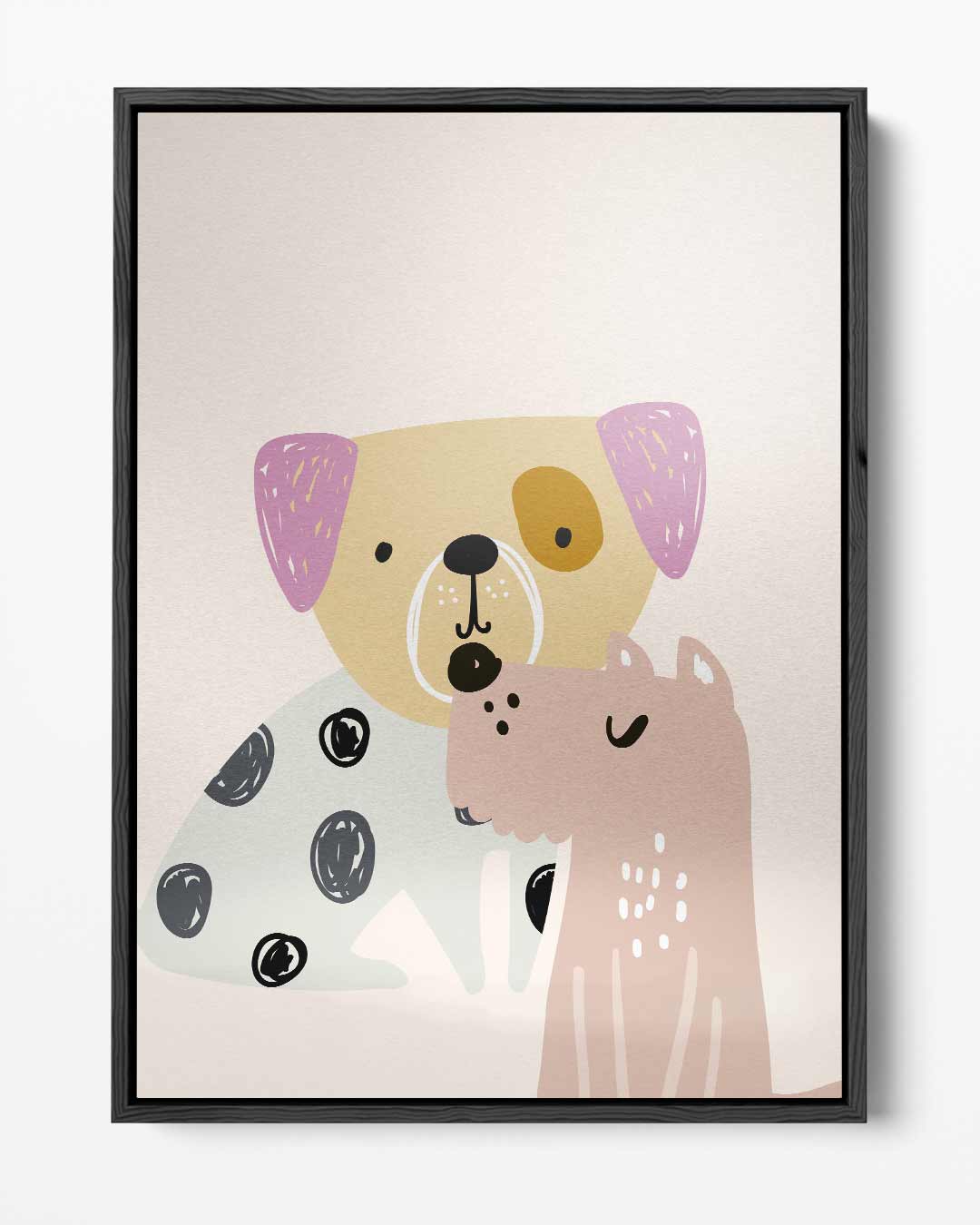 Vrolijke Honden Vriendjes Illustratie Kunstwerk-canvas-dibond-plexiglas-wanddecoratie-WallArtistic