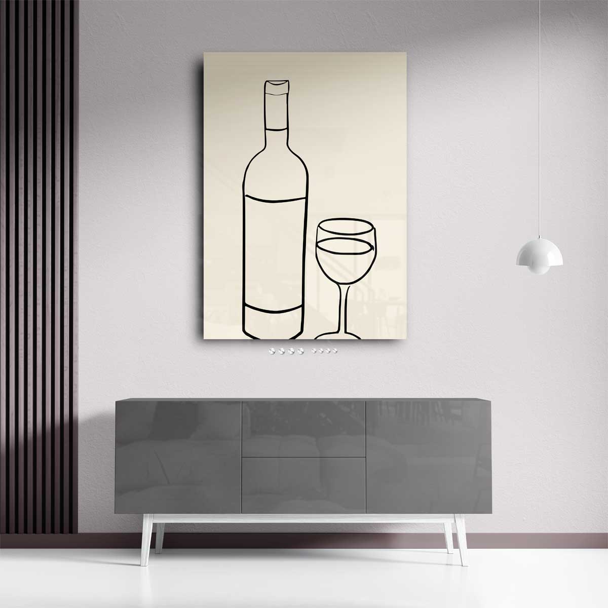 Wijn en Glas Minimalistische Lijntekening Kunstwerk-canvas-dibond-plexiglas-wanddecoratie-WallArtistic