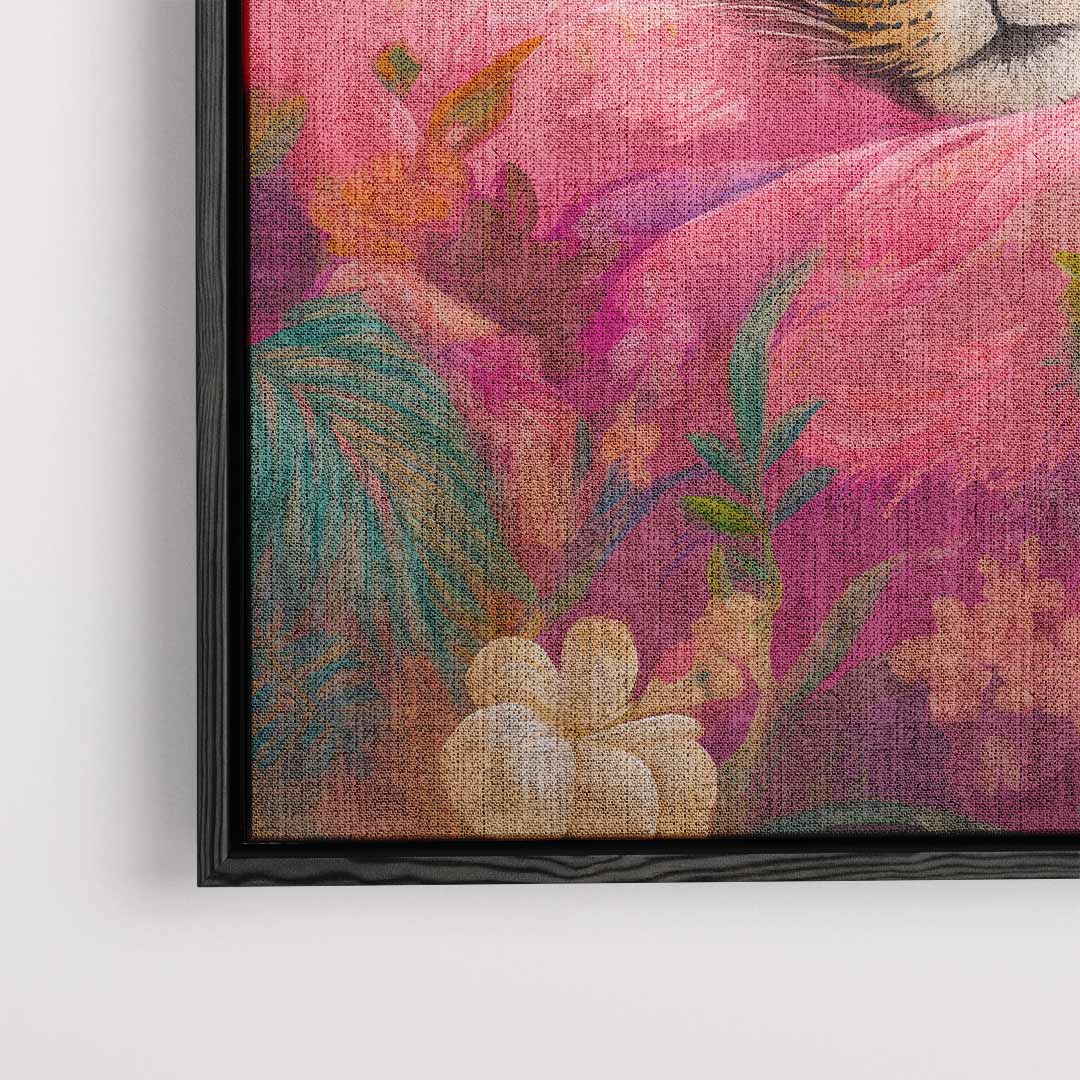 Dromerige Luipaard in Bloemenparadijs Kunstwerk-canvas-dibond-plexiglas-wanddecoratie-WallArtistic
