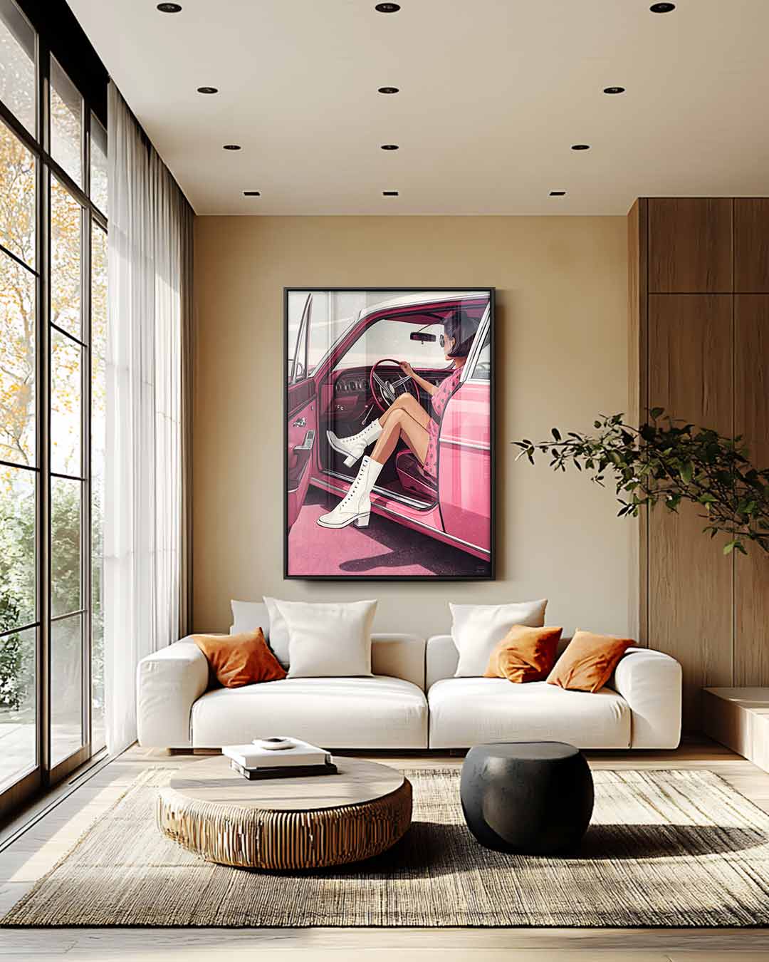 Vintage Glamor in de Roze Oldtimer Kunstwerk-canvas-dibond-plexiglas-wanddecoratie-WallArtistic