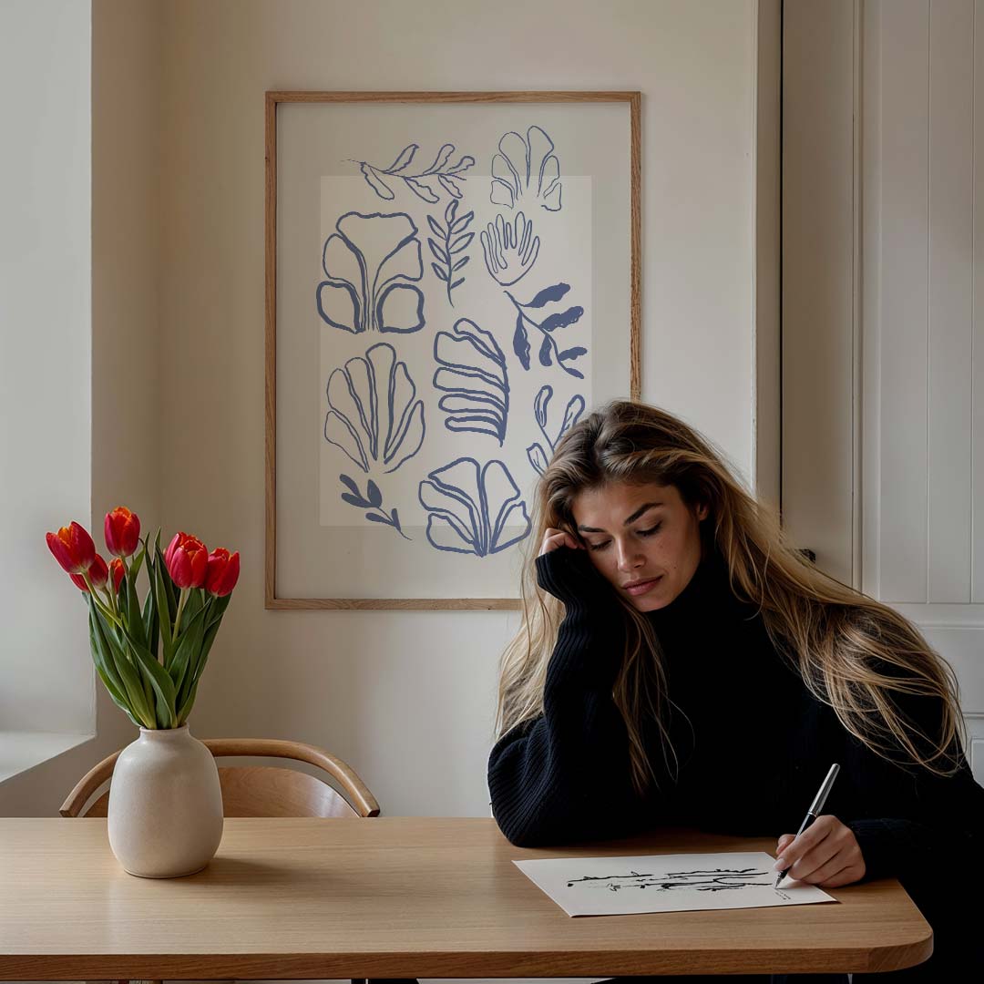 Botanische Blauwe Kunstposter-WallArtistic