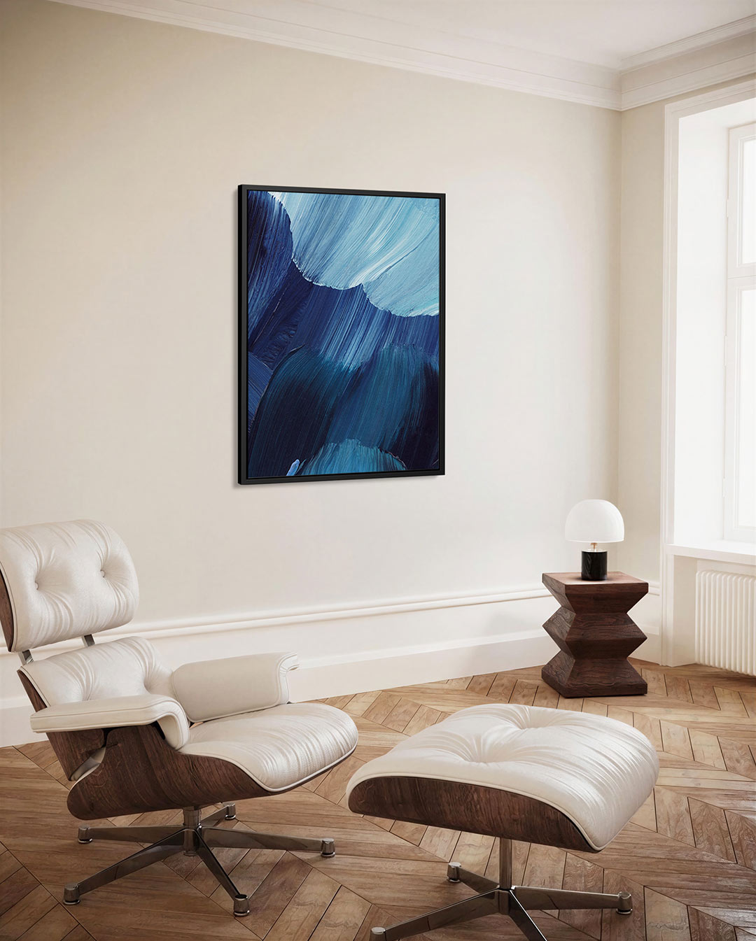 Dynamische blauwe borstels Kunstwerk
