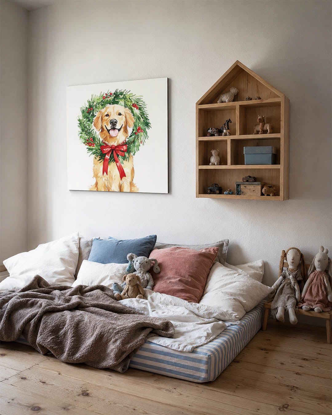 Hond met kerstkrans Kunstwerk