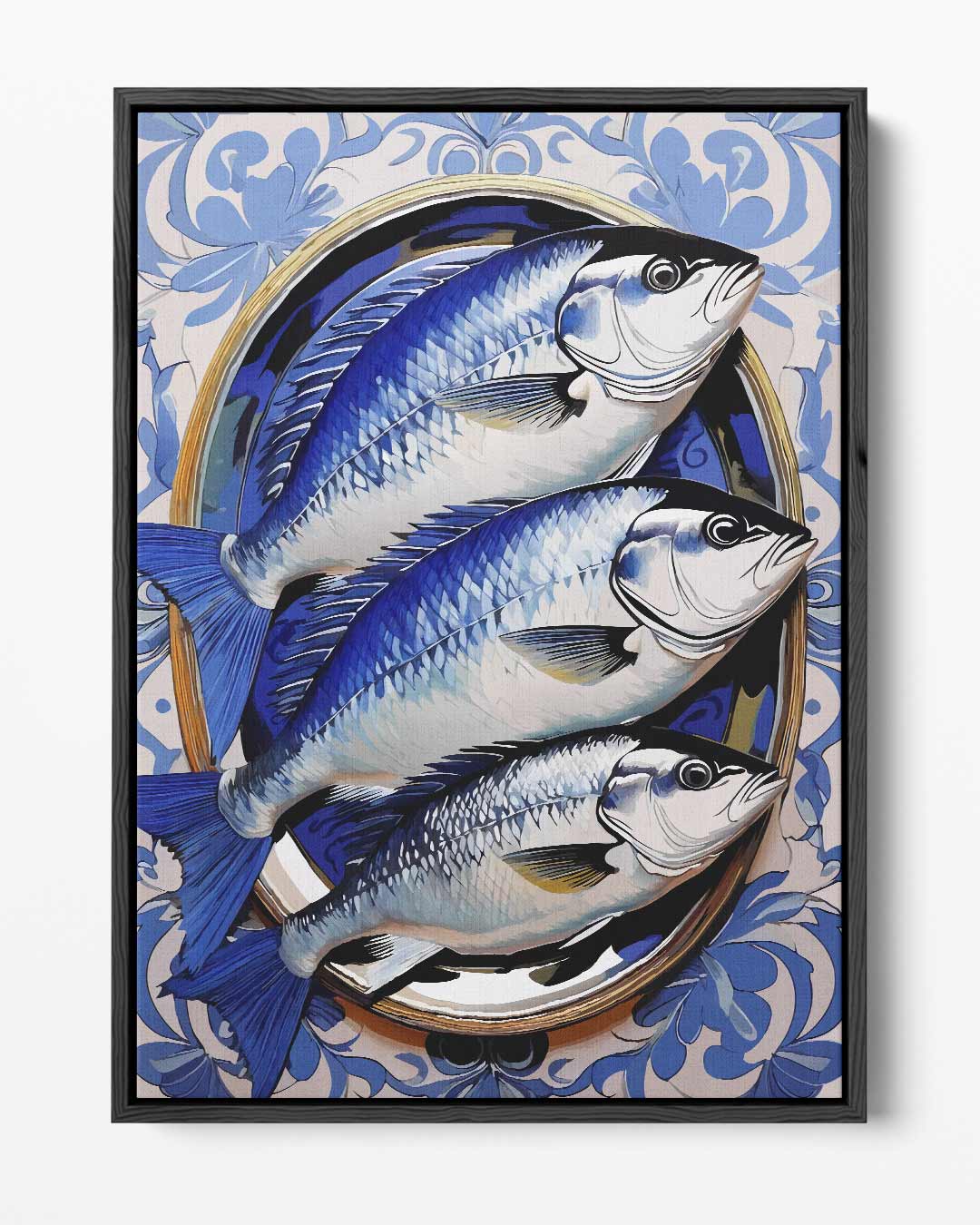 Blauwe Vissen op Bord Kunstwerk Kunstwerk-canvas-dibond-plexiglas-wanddecoratie-WallArtistic