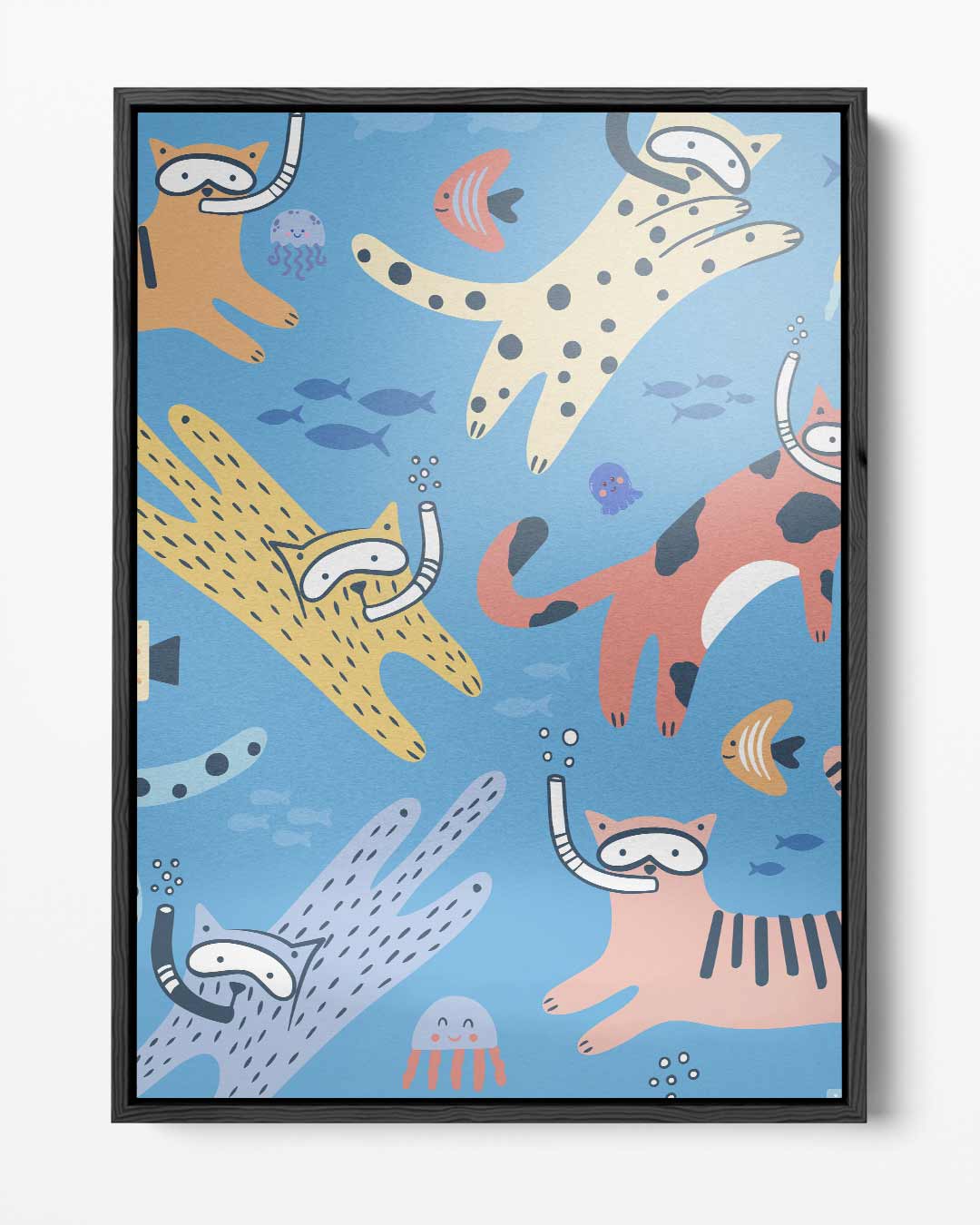 Duikende Katten Avontuur Kunstwerk-canvas-dibond-plexiglas-wanddecoratie-WallArtistic