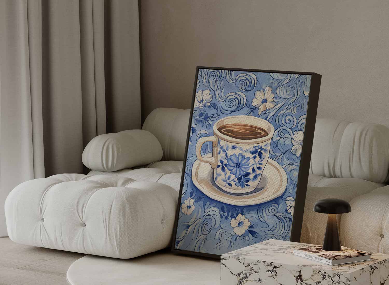 Blauwe Koffieochtend Kunstwerk-canvas-dibond-plexiglas-wanddecoratie-WallArtistic