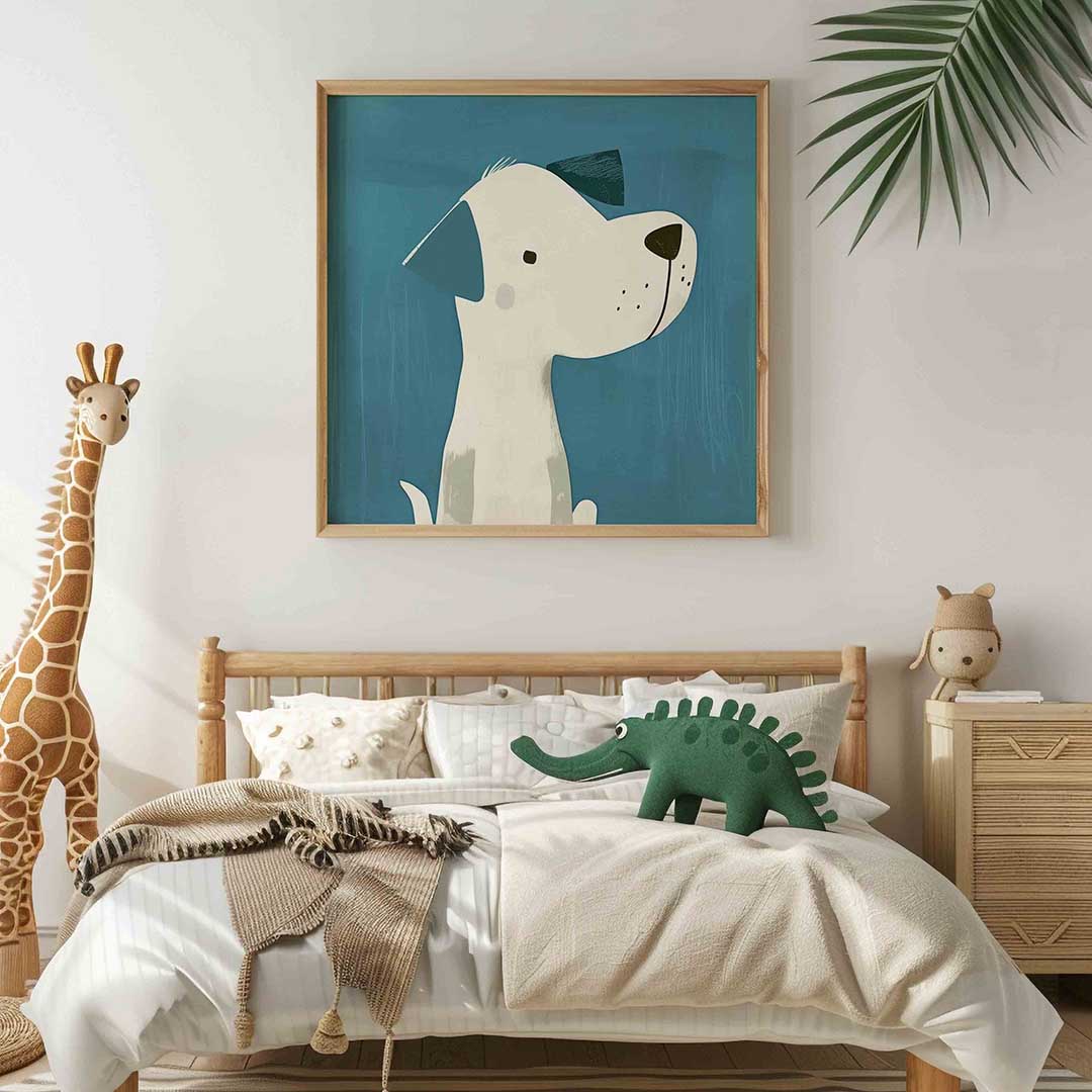 Hond met blauwe achtergrond Poster