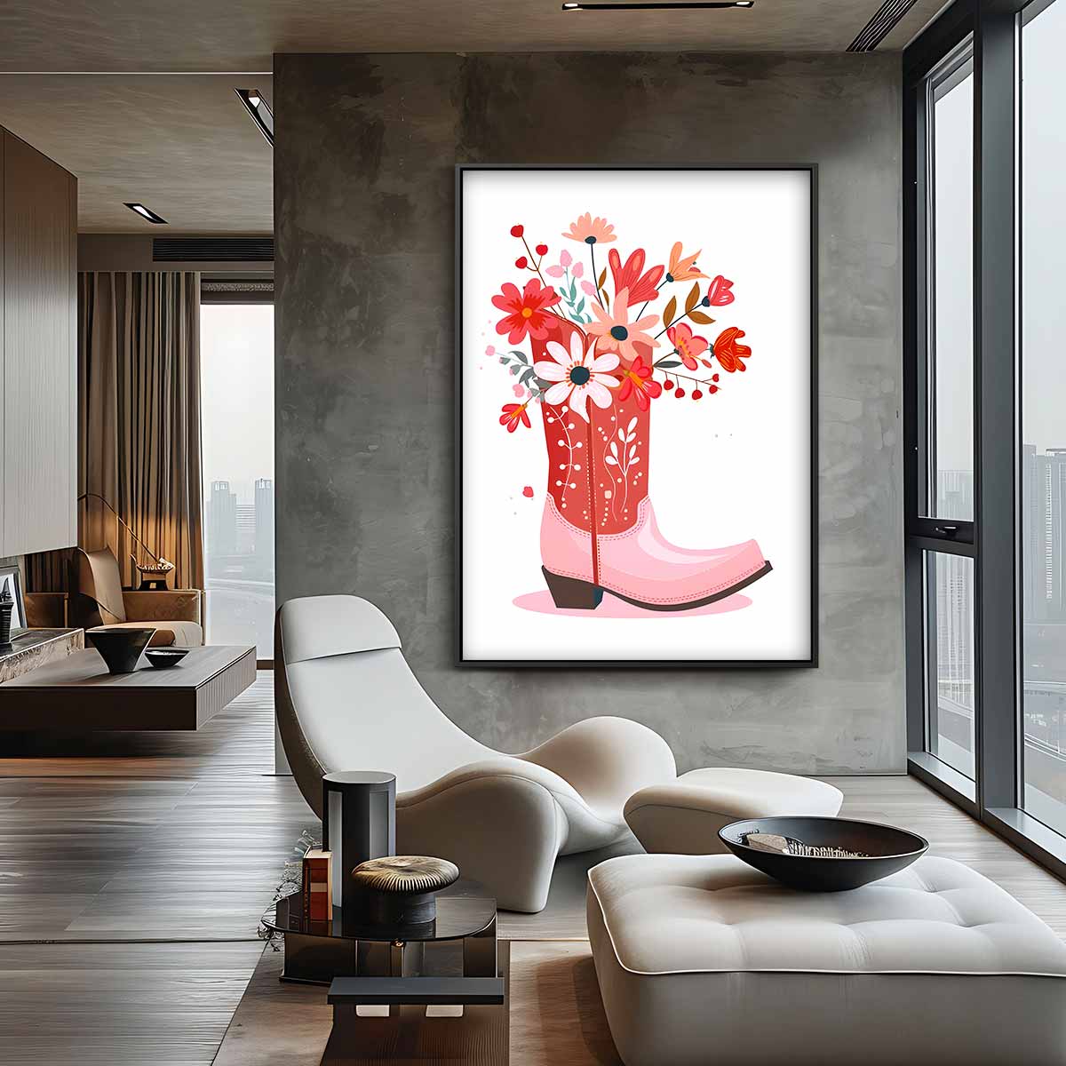 Bloemen Cowboylaars Illustratie Kunstwerk-canvas-dibond-plexiglas-wanddecoratie-WallArtistic
