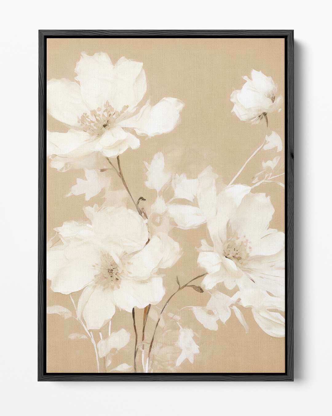 Zachte Bloemendroom op Beige Kunstwerk-canvas-dibond-plexiglas-wanddecoratie-WallArtistic
