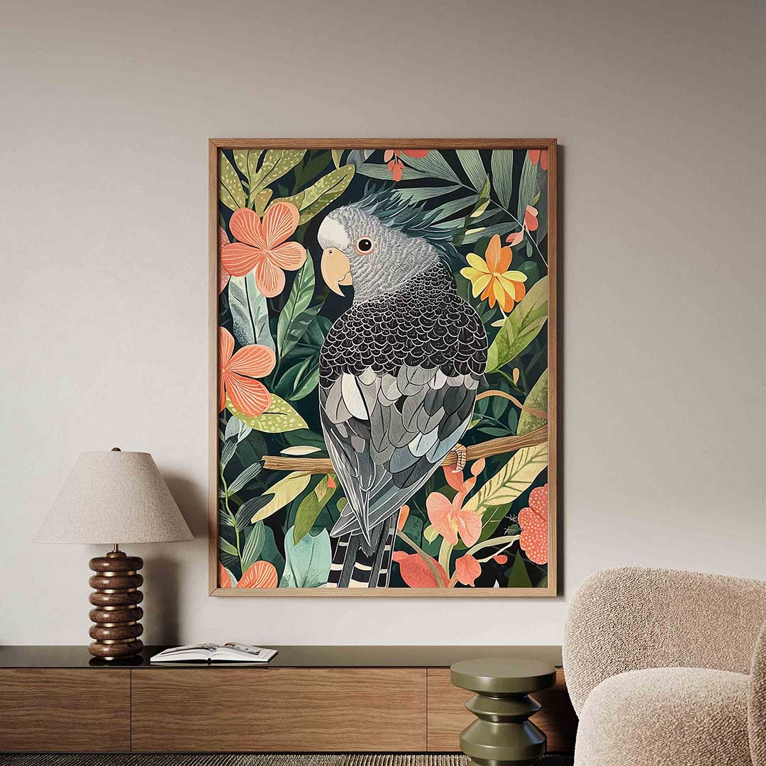 Papegaai en bloemen Poster