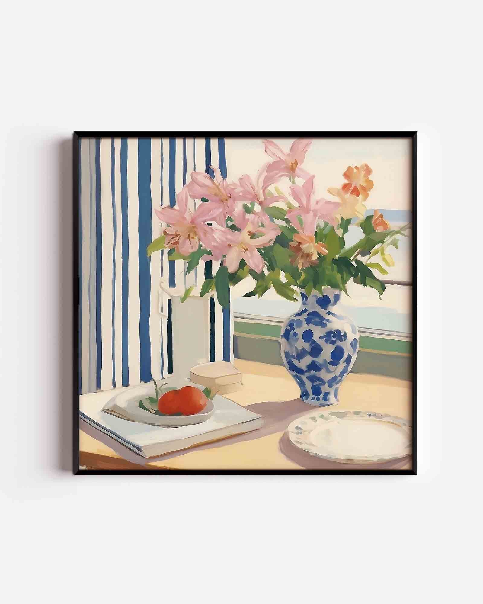 Bloemenvaas en fruit Poster