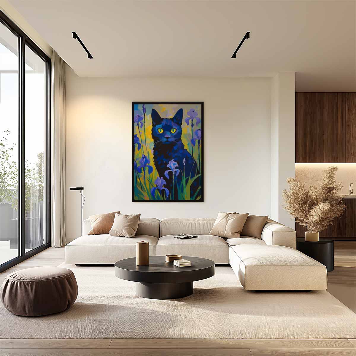 Kat Tussen de Irissen Kunstwerk-canvas-dibond-plexiglas-wanddecoratie-WallArtistic