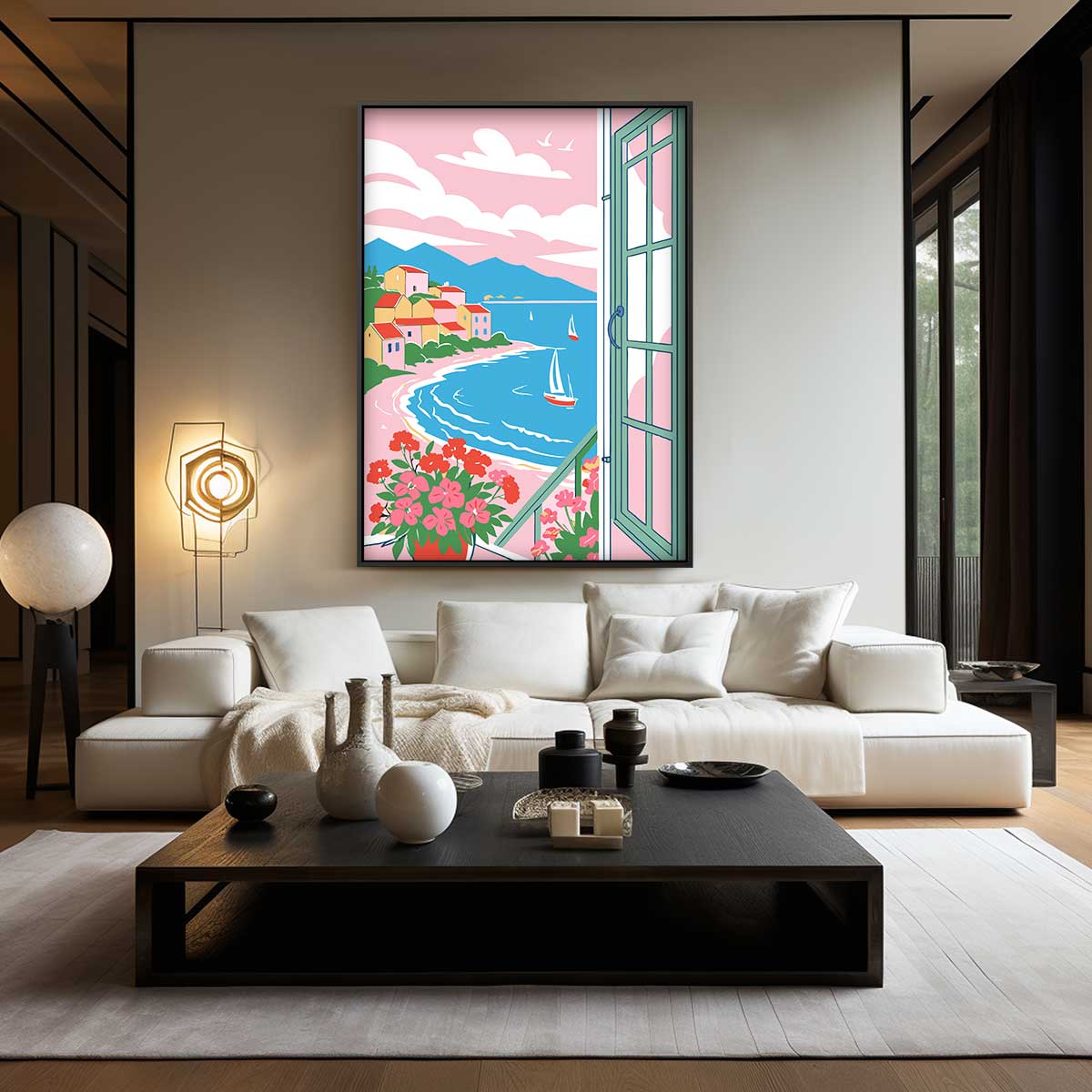Zonnige Baai met Zeilboten Kunstwerk-canvas-dibond-plexiglas-wanddecoratie-WallArtistic