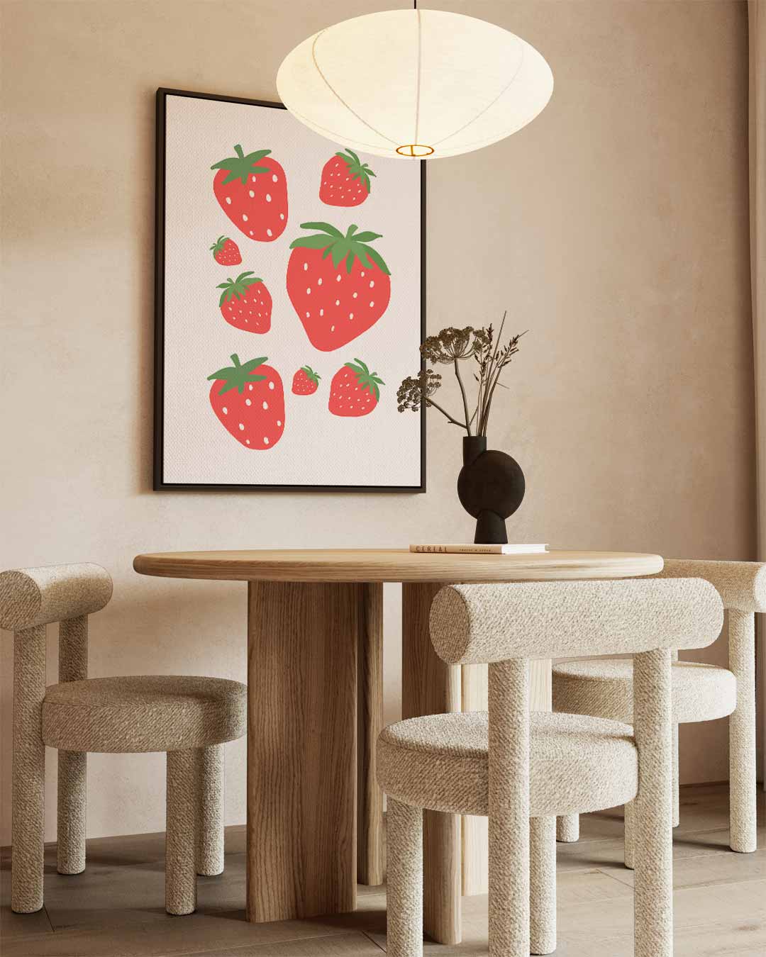 Speelse Aardbeien Illustratie Kunstwerk-canvas-dibond-plexiglas-wanddecoratie-WallArtistic
