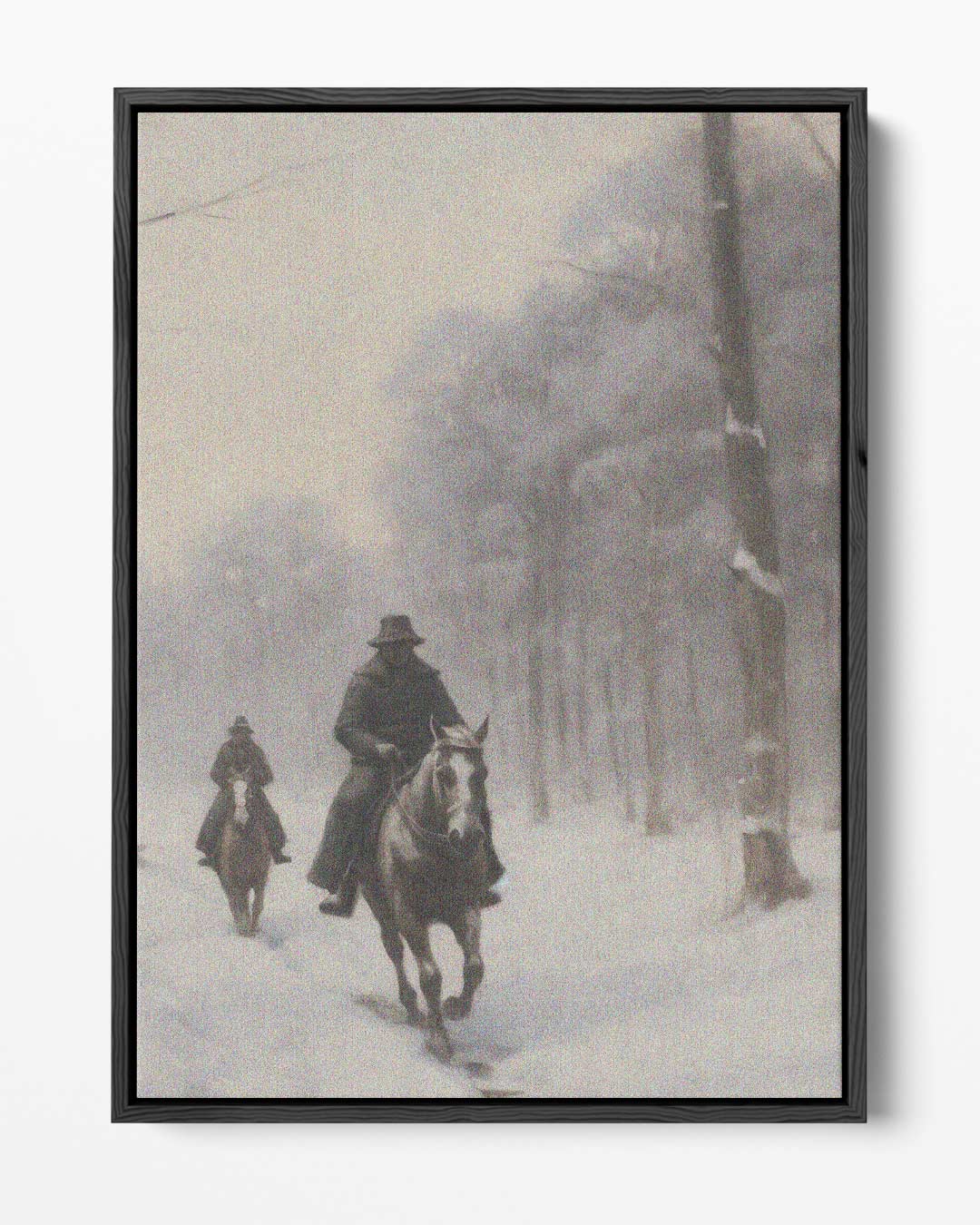 Winterse Ruiters in het Bos Kunstwerk-canvas-dibond-plexiglas-wanddecoratie-WallArtistic