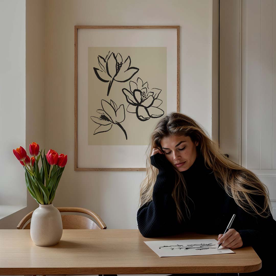 Elegante Bloemen Sketch Poster-WallArtistic