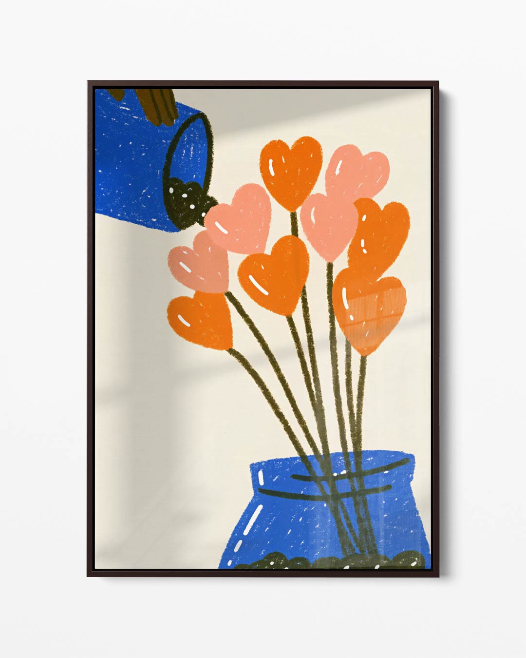Bloemenhartjes in Blauwe Vaas Kunstwerk-canvas-dibond-plexiglas-wanddecoratie-WallArtistic