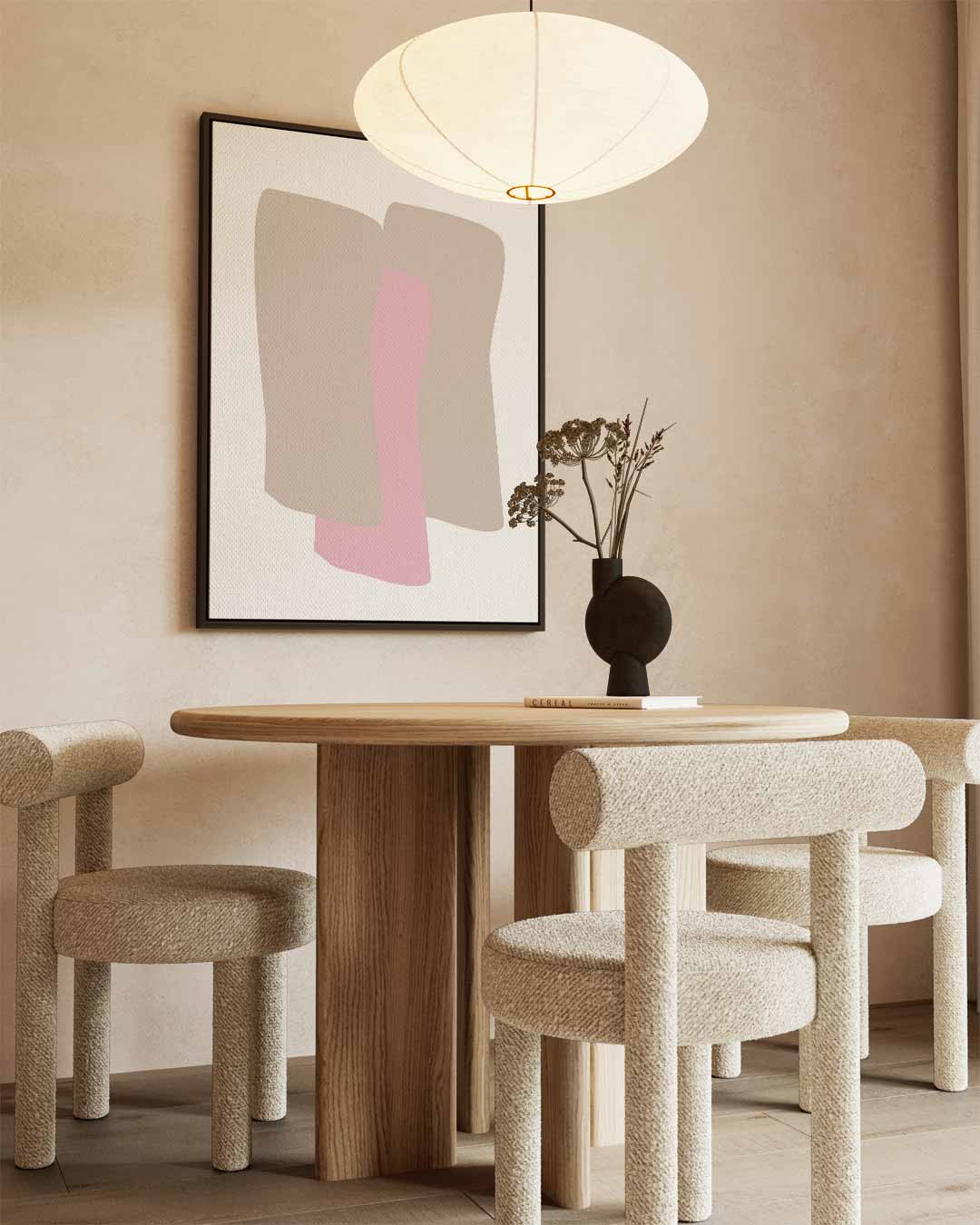 Abstracte Vormen in Roze en Beige Kunstwerk-canvas-dibond-plexiglas-wanddecoratie-WallArtistic