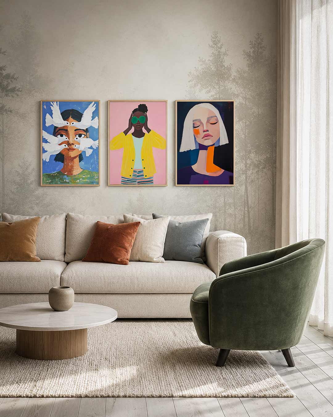 Vogels en gezicht Posterset